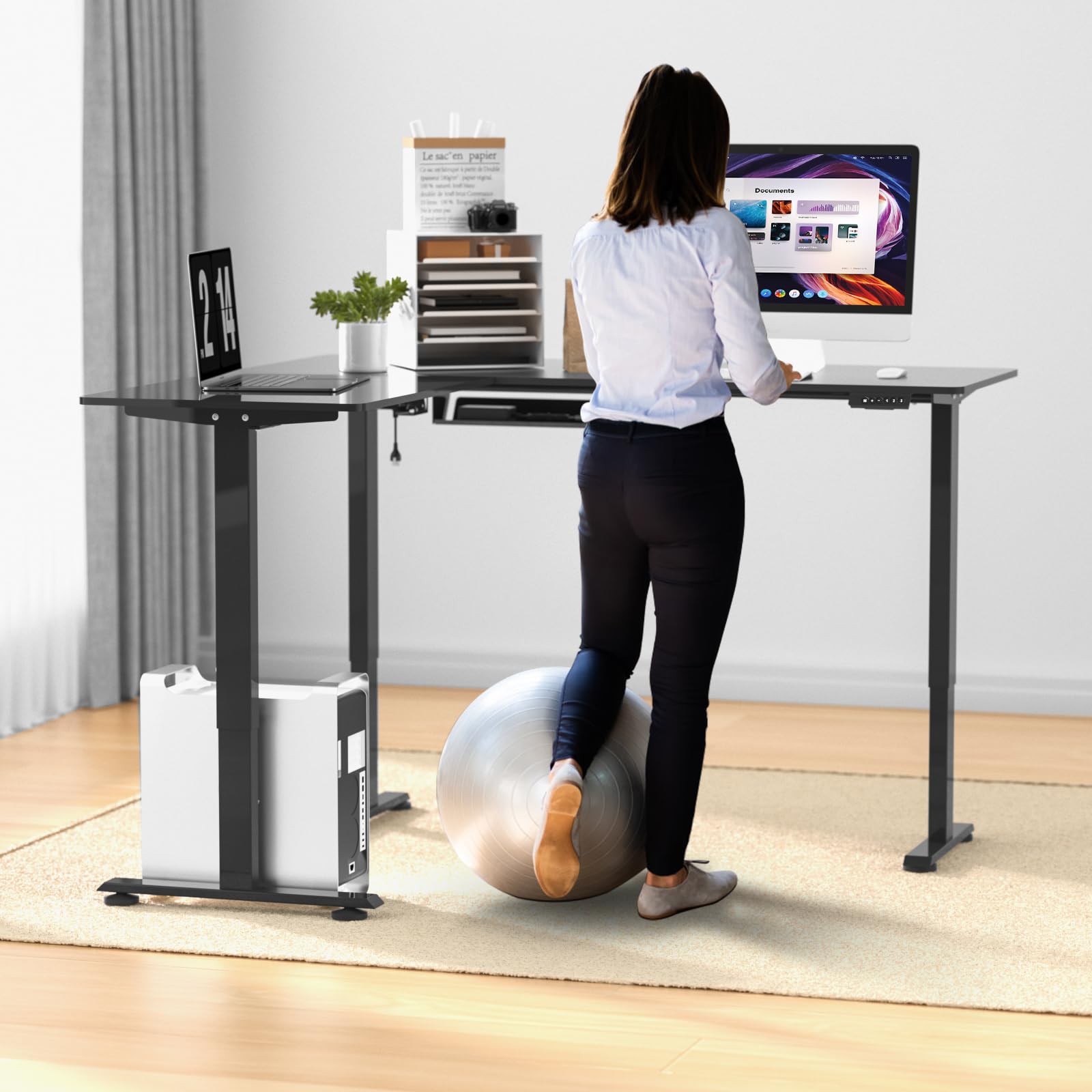 Upgrade 63 x 55 Inch L-Shaped Electric Standing Desk - Adjustable Height Corner Computer Desk for Home Office & Gaming | Ergonomic Sit Stand Workstation for Small Spaces & Multiple Monitors Setup