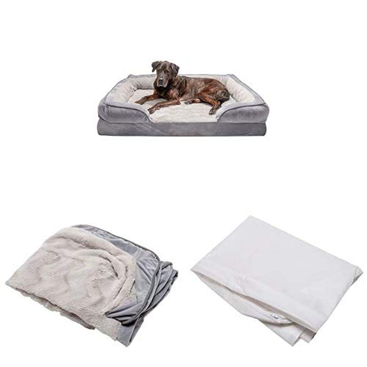 Furhaven Orthopedic Dog Bed Set - Jumbo Plus Plush & Velvet Sofa with Waterproof Liner & Extra Cover for Large Dogs & Cats | Comfortable Pet Bed for Home, Crate & Travel Use
