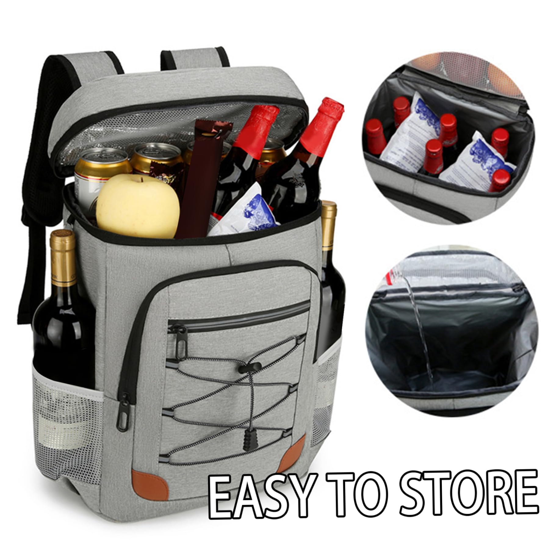 Lightweight Insulated Backpack Cooler for Lunch & Drinks - Multipurpose Cooling Backpack for Picnics, Beach, Camping & Outdoor Activities (Light Gray)