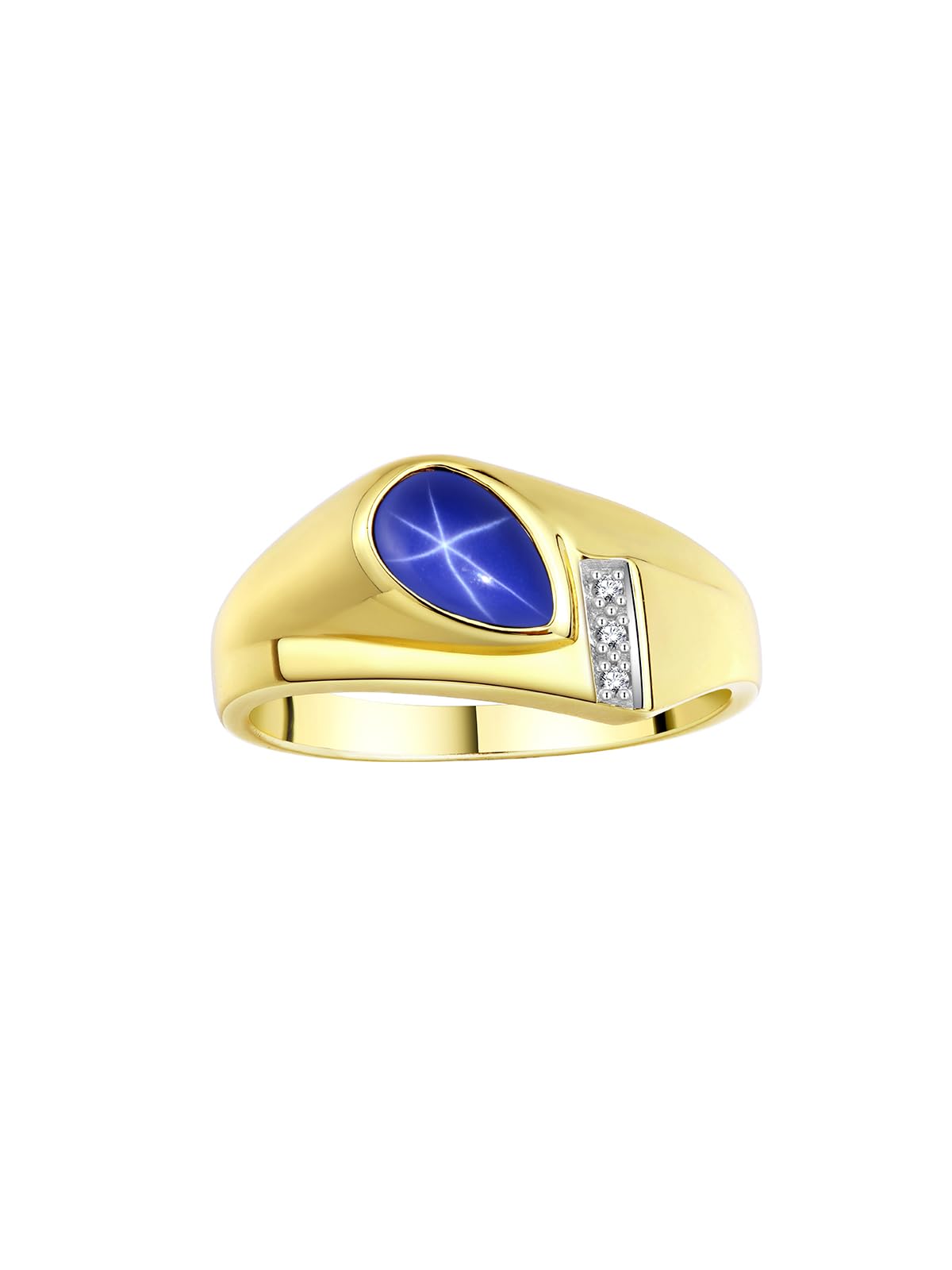 Rylos Men's Pear Shape Cabochon Gemstone & Diamond Rings - Elegant Tear Drop Yellow Gold Plated Silver Rings for Men (Sizes 8-13) | Perfect for Weddings, Anniversaries & Special Occasions