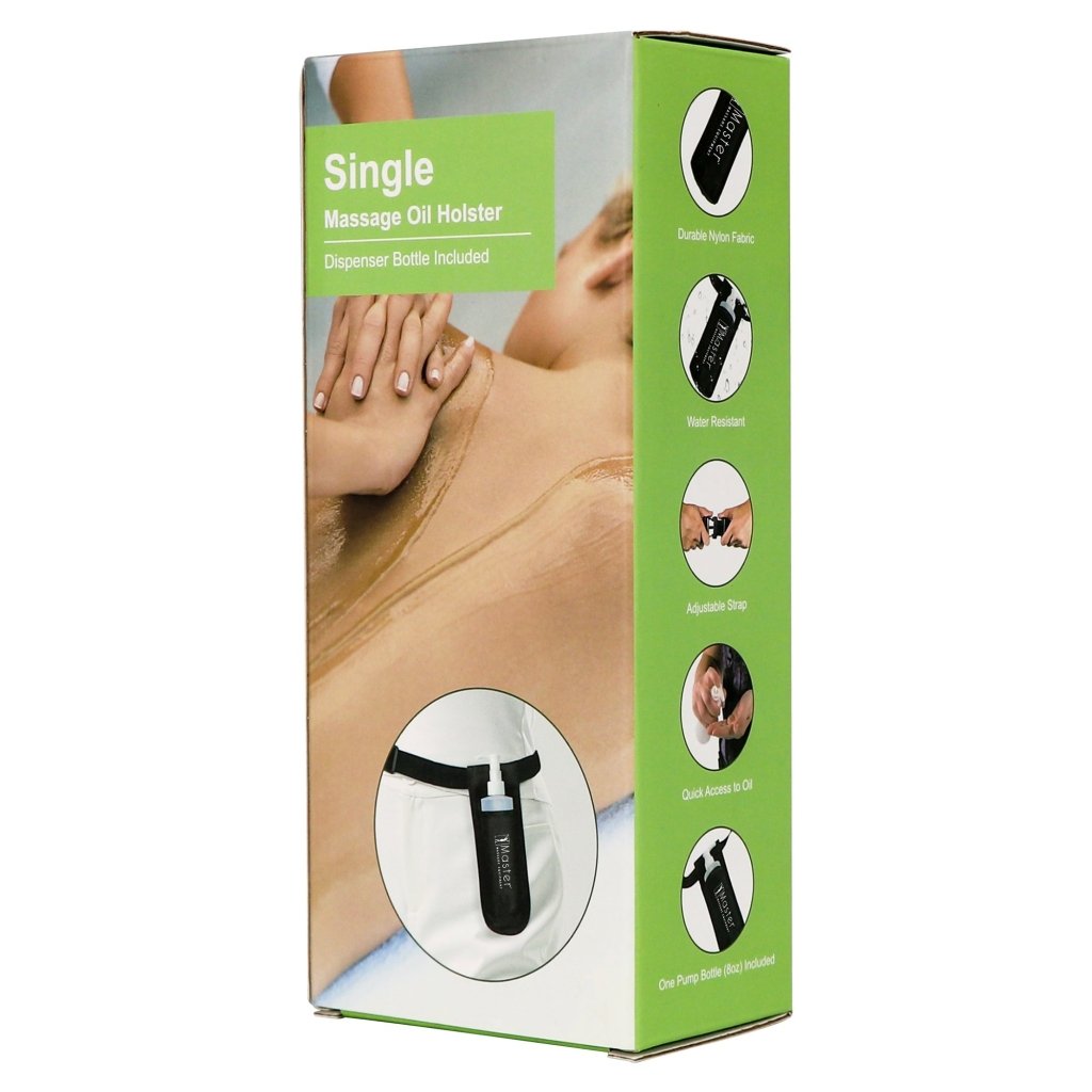 Premium Adjustable Massage Oil Holster Case - Heat Resistant Bottle Holder for Therapists | Includes 8oz Refillable Pump Dispenser | Perfect for Spa, Massage Clinics & Home Use