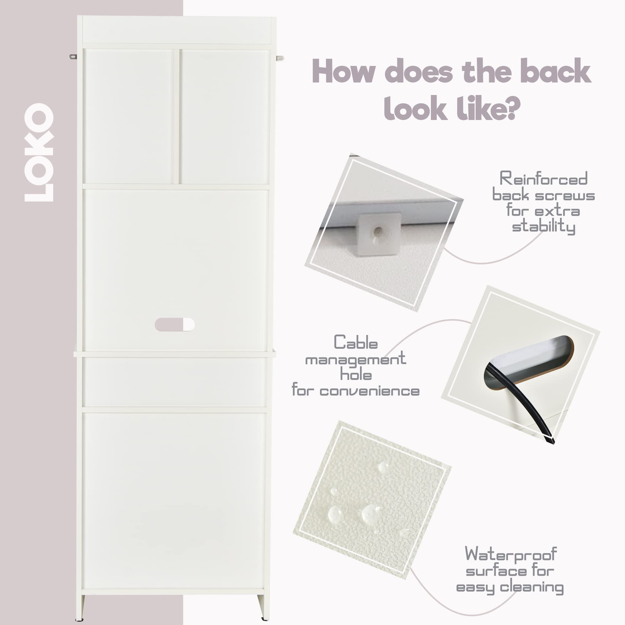 LOKO White Kitchen Pantry Storage Cabinet with Hutch, Doors & Shelves - Compact Microwave Stand & Drawers - 24