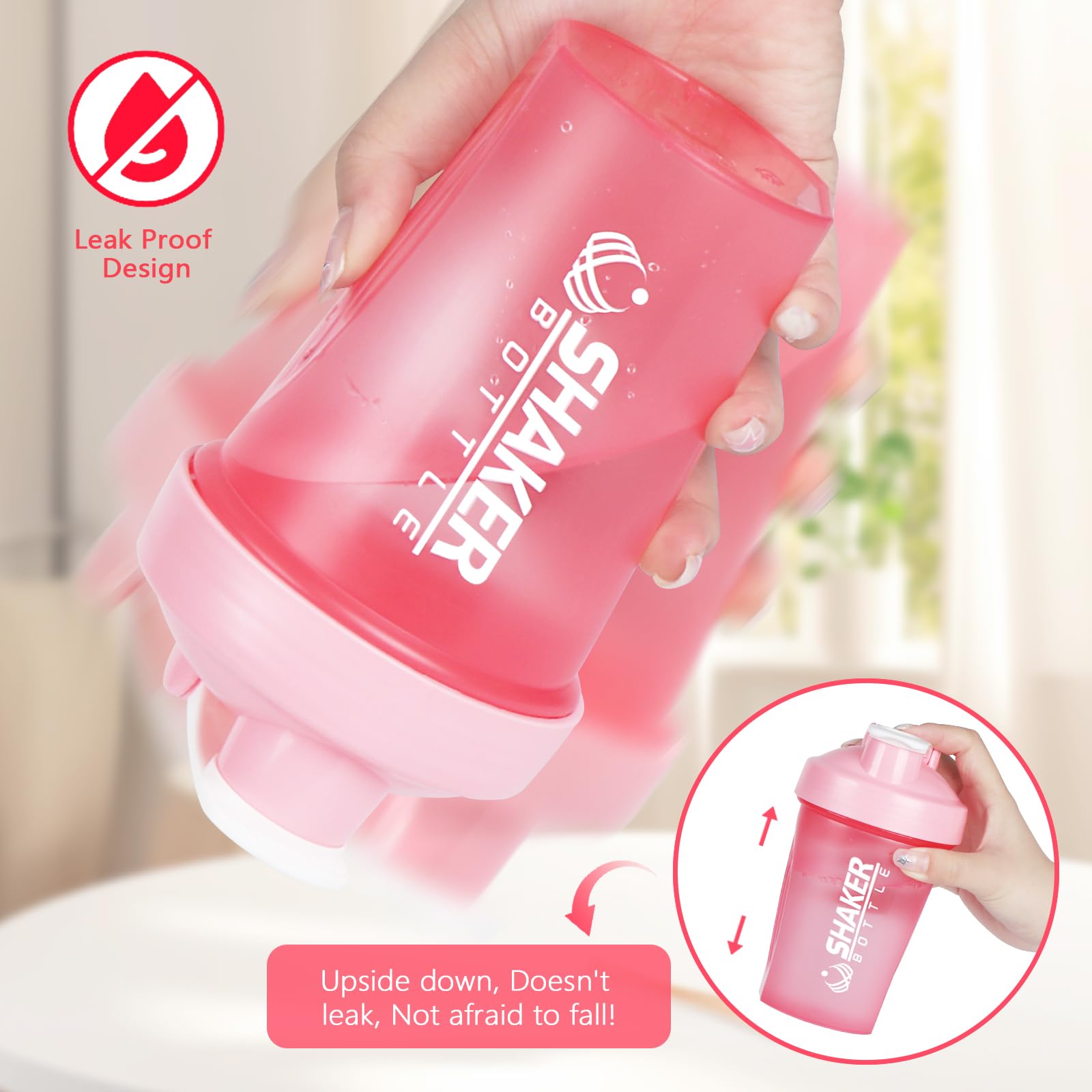 Premium 400ml (13oz) Pink Protein Shaker Bottle with Mixing Ball - BPA Free Leak-Proof Gym Water Bottle for Smooth Blending of Protein Shakes & Smoothies - Ideal for Workouts, Fitness Training & Post-Exercise Recovery