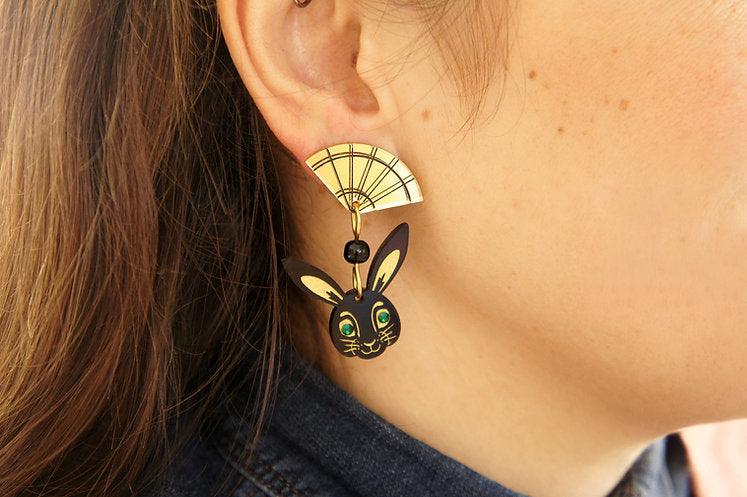 Laliblue Chinese New Year Rabbit Earrings - 2023 Year of the Rabbit Jewelry for Women, Sterling Silver Cute Bunny Stud Earrings - Perfect for Lunar New Year Celebrations, Birthday Gifts & Festive Occasions