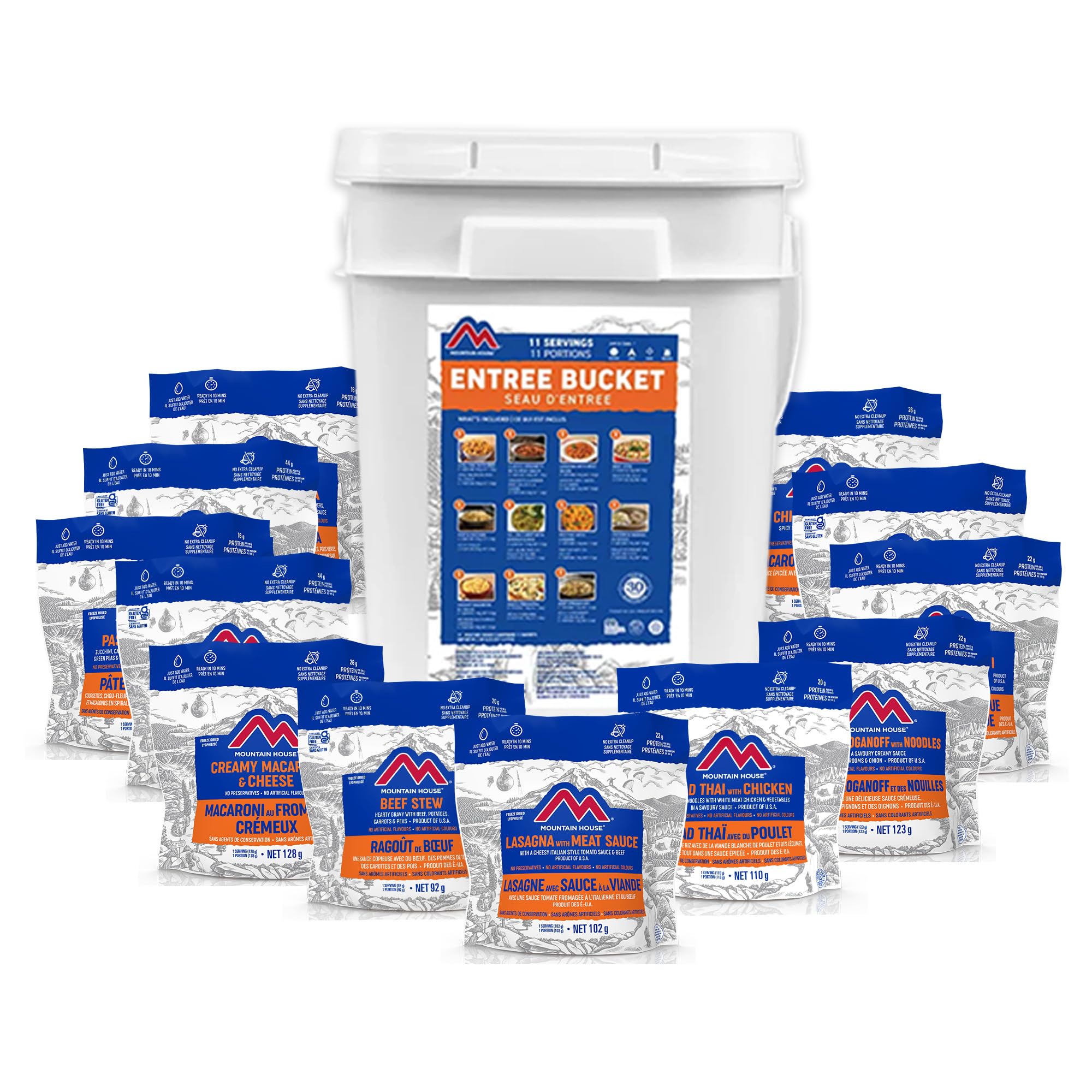 Mountain House Freeze-Dried Entree Assortment Bucket - 12 Pouches of Emergency Food & Camping Meals for Outdoor Adventures, Survival Kits & Emergency Preparedness