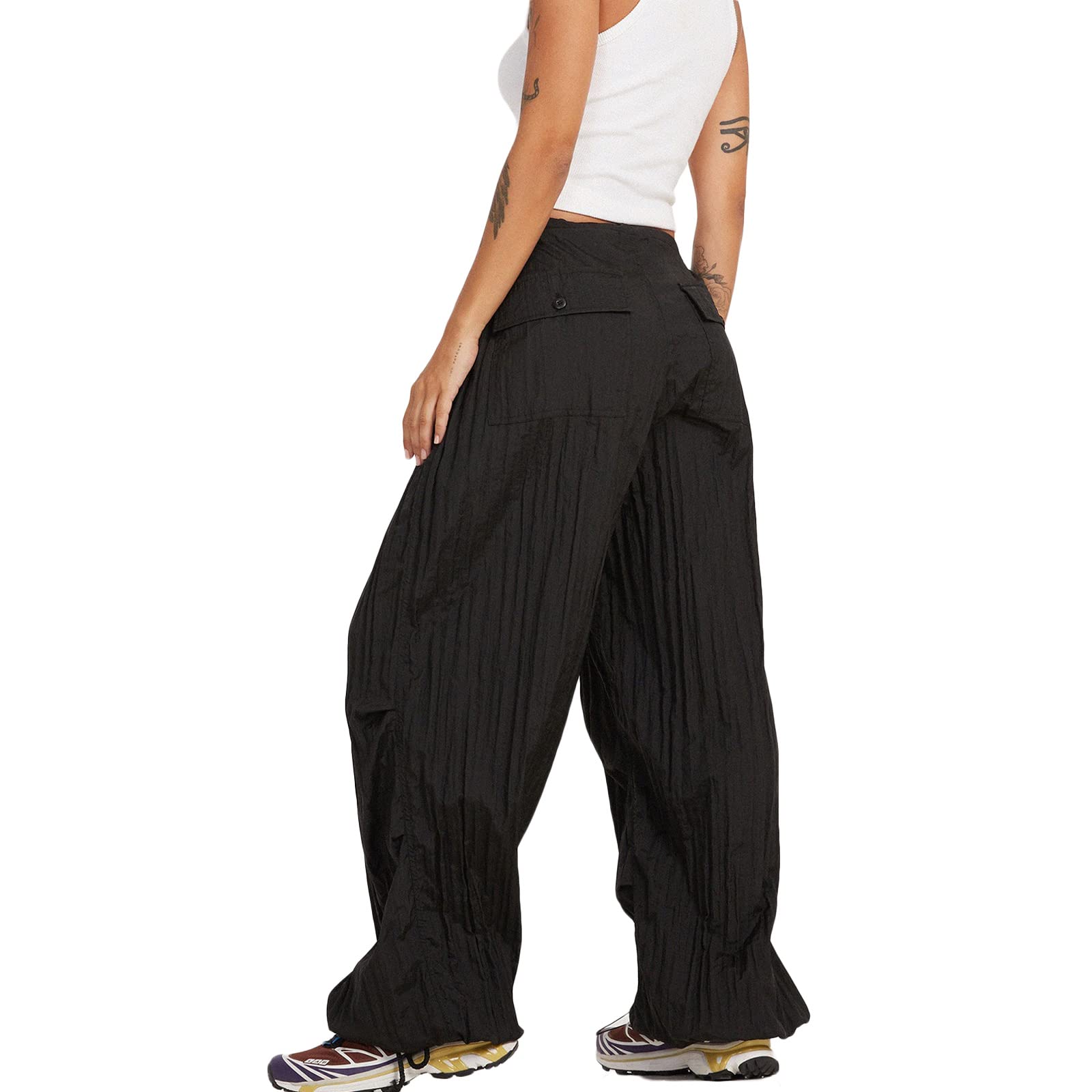 Women's Cargo Pants Baggy Wide Leg Straight Punk Grunge Joggers - 90s Hip Hop Aesthetic Low Waist Drawstring Pants for Streetwear, Casual & Outdoor Activities