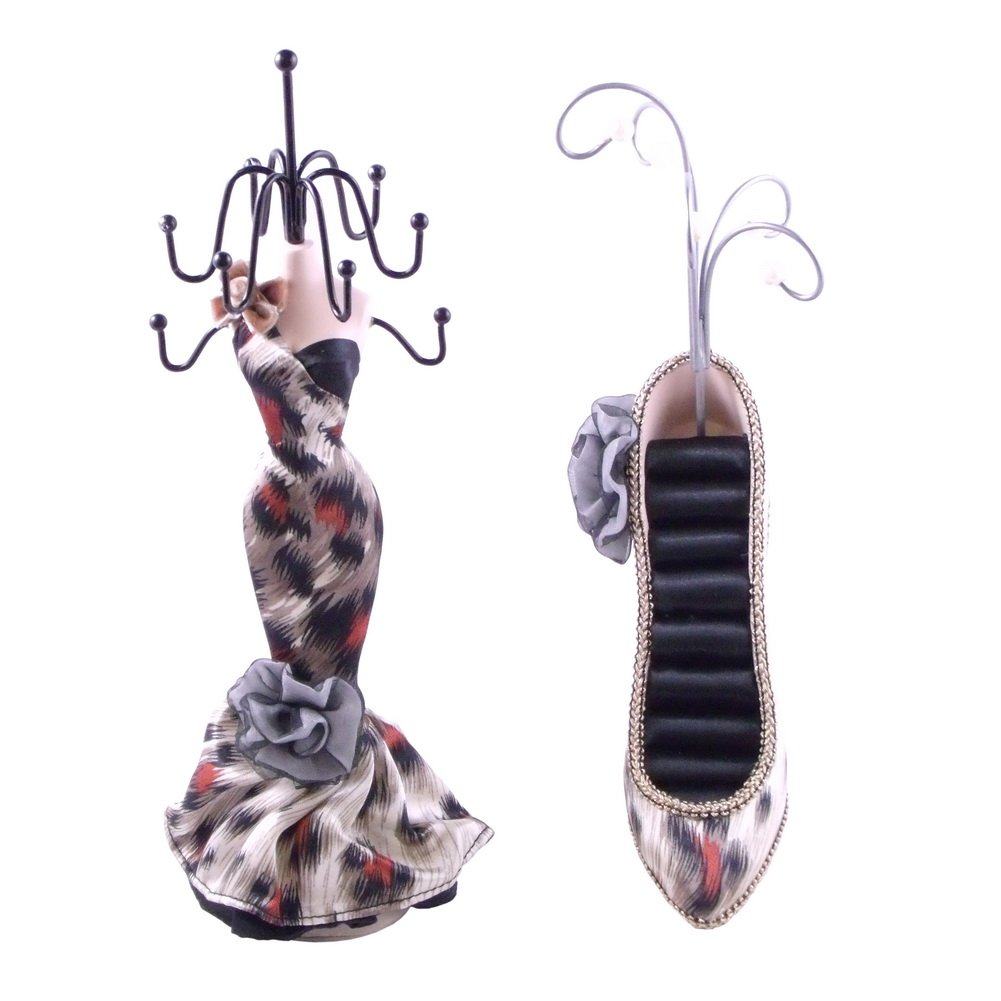 Noble Leopard Jewelry Display Stand - Elegant Red Velvet Necklace & Earring Holder for Boutique, Wedding, and Home Decor