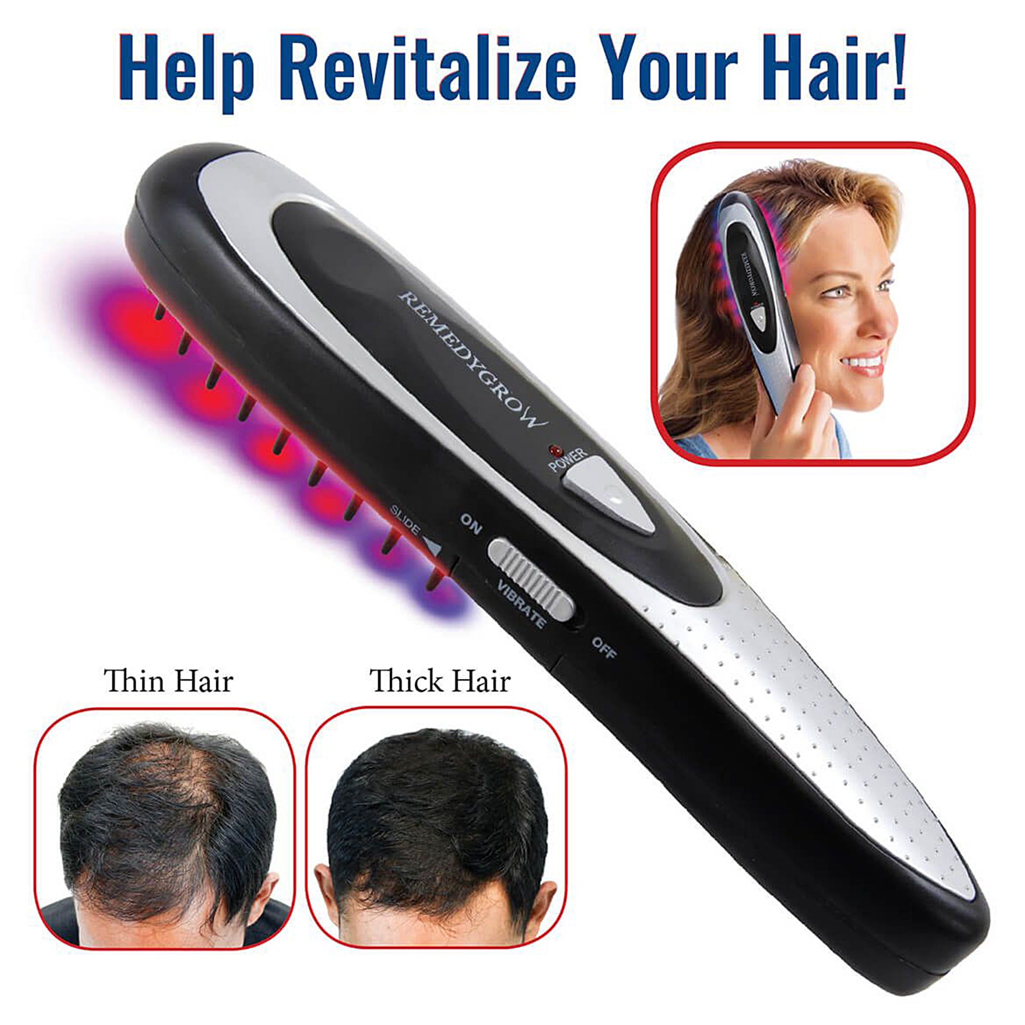 RemedyGrow Infrared Hair Growth Comb for Women & Men - Laser Hair Regrowth Therapy Comb with 272 Teeth for Thicker Fuller Hair - At Home Hair Loss Treatment for Scalp Stimulation & Hair Regeneration (Perfect for Daily Use & Travel)
