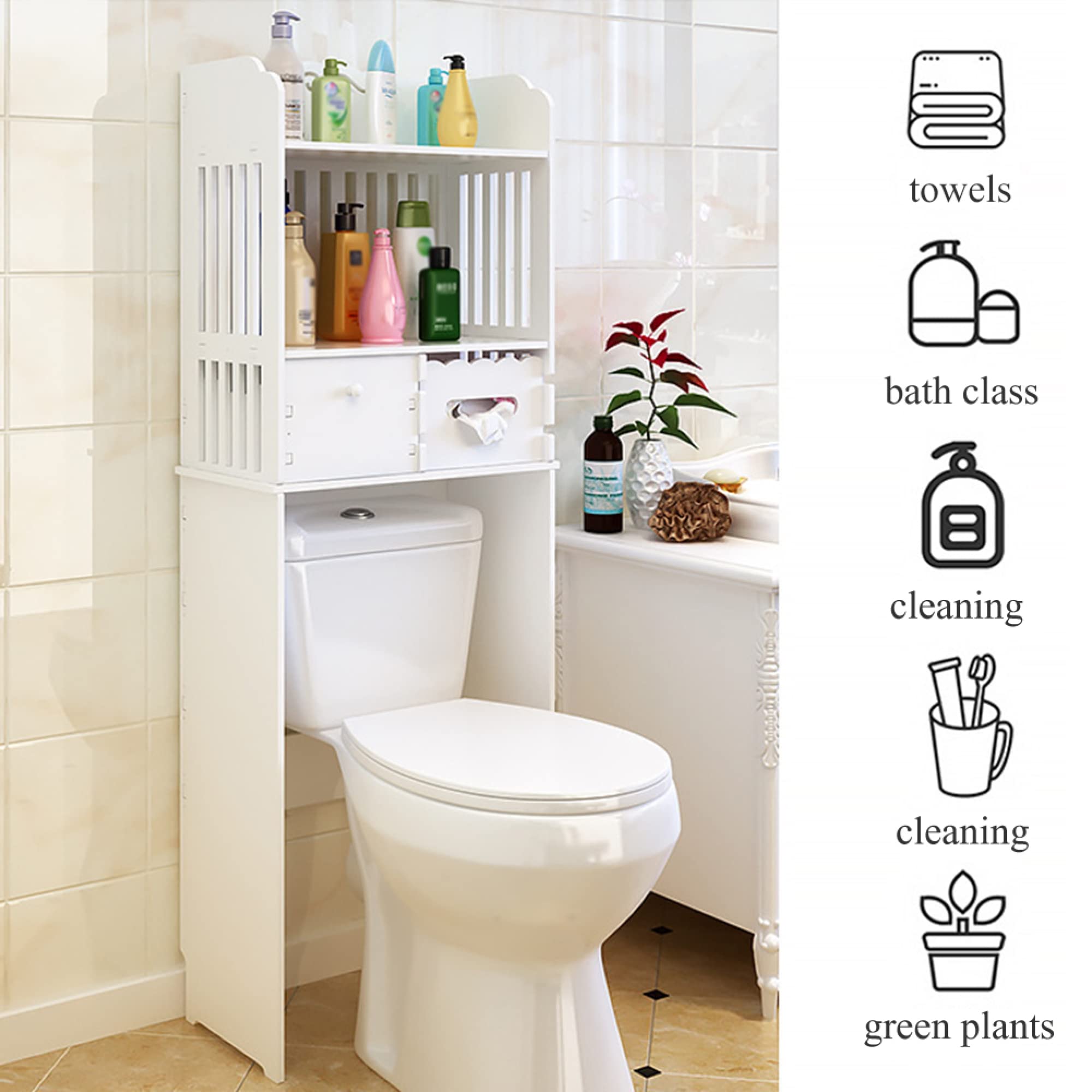 Over-The-Toilet Storage Cabinet with 2 Shelves - Space Saving Freestanding Bathroom Organizer for Toiletries, Towels & Supplies | Perfect for Small Bathrooms, Dorms, Apartments & Kitchen Storage