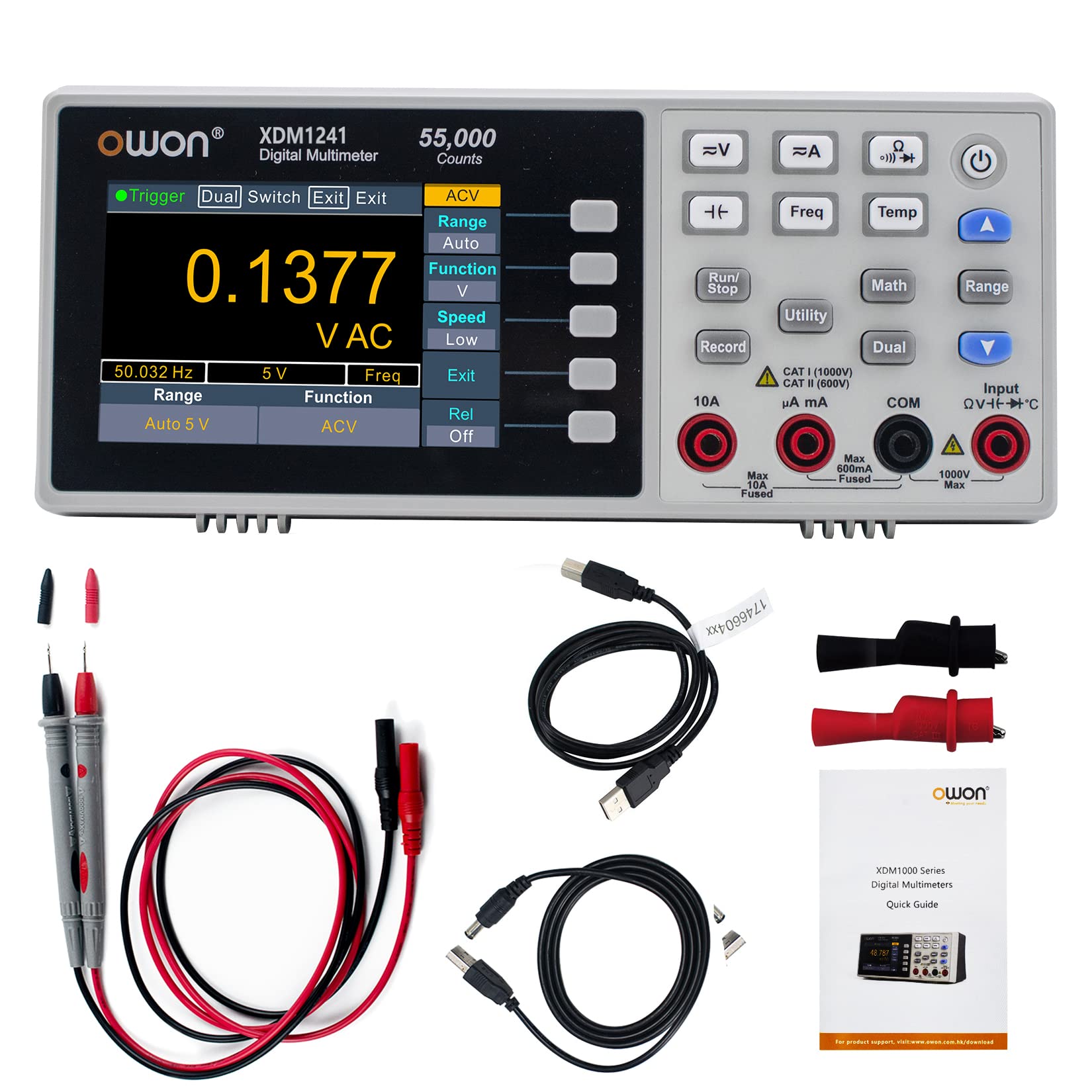 OWON XDM1241 Portable Digital Multimeter - 3.5in LCD True RMS Meter with 55000 Counts, Temperature Measurement for Electronics, Labs & Factories | Ideal for Electricians, Engineers & DIY Home Repairs