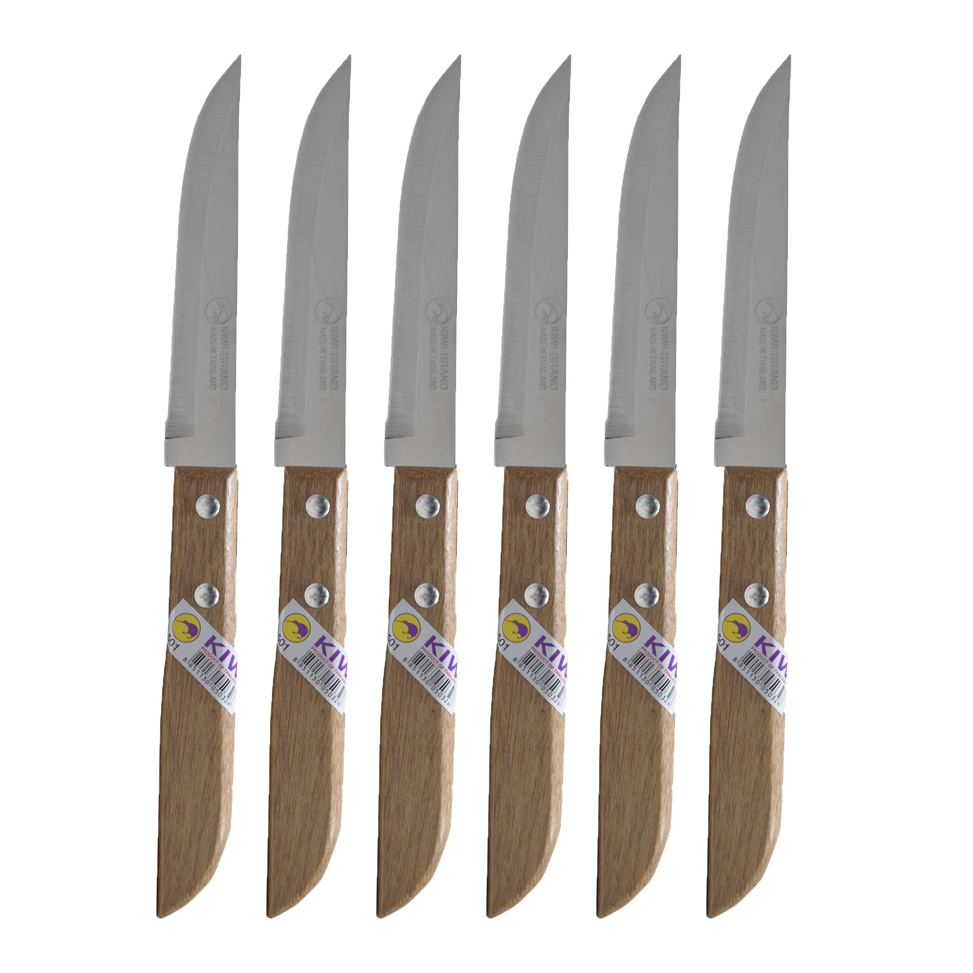Premium Thai Kitchen Steak Knives Set - 6-Piece Stainless Steel Kiwi 501 Knives for Perfect Steak Cutting | Ideal for Home Cooking, BBQ Parties & Restaurant Use