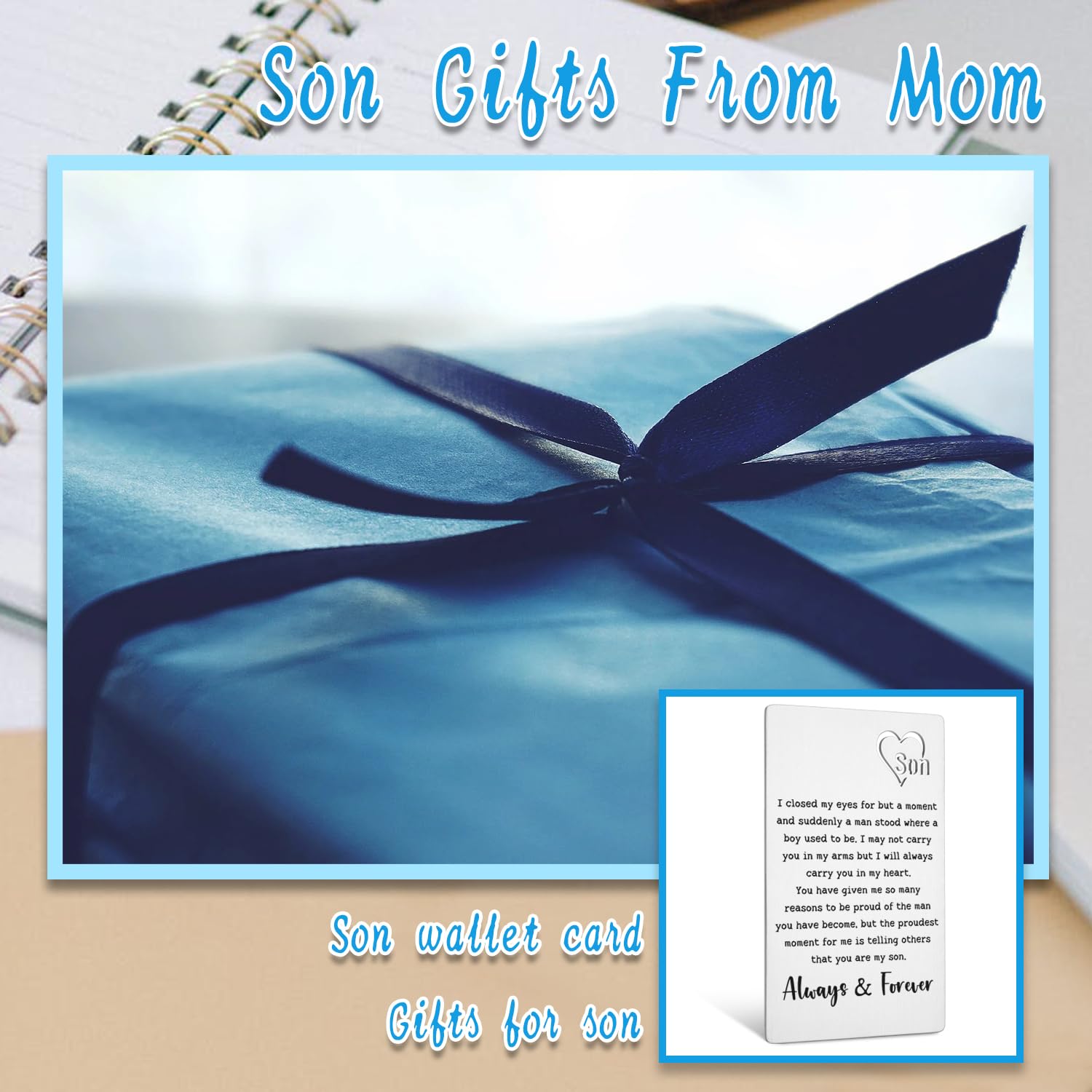 TRCENDE Personalized Metal Card for Son - Engraved Gift from Mom and Dad - Perfect for Graduation, Birthday, Christmas & Deployment - Heartfelt Keepsake for College, Military & Special Occasions
