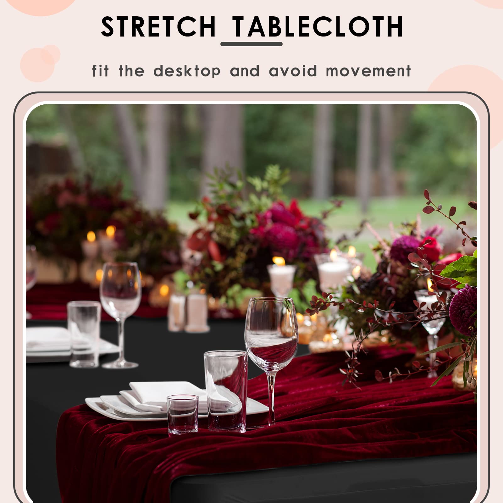 6 Pack Stretch Spandex Table Covers - Washable Polyester Fitted Tablecloths for Rectangle Tables (8 Ft, Black) - Perfect for Weddings, Parties, Events & Home Decor