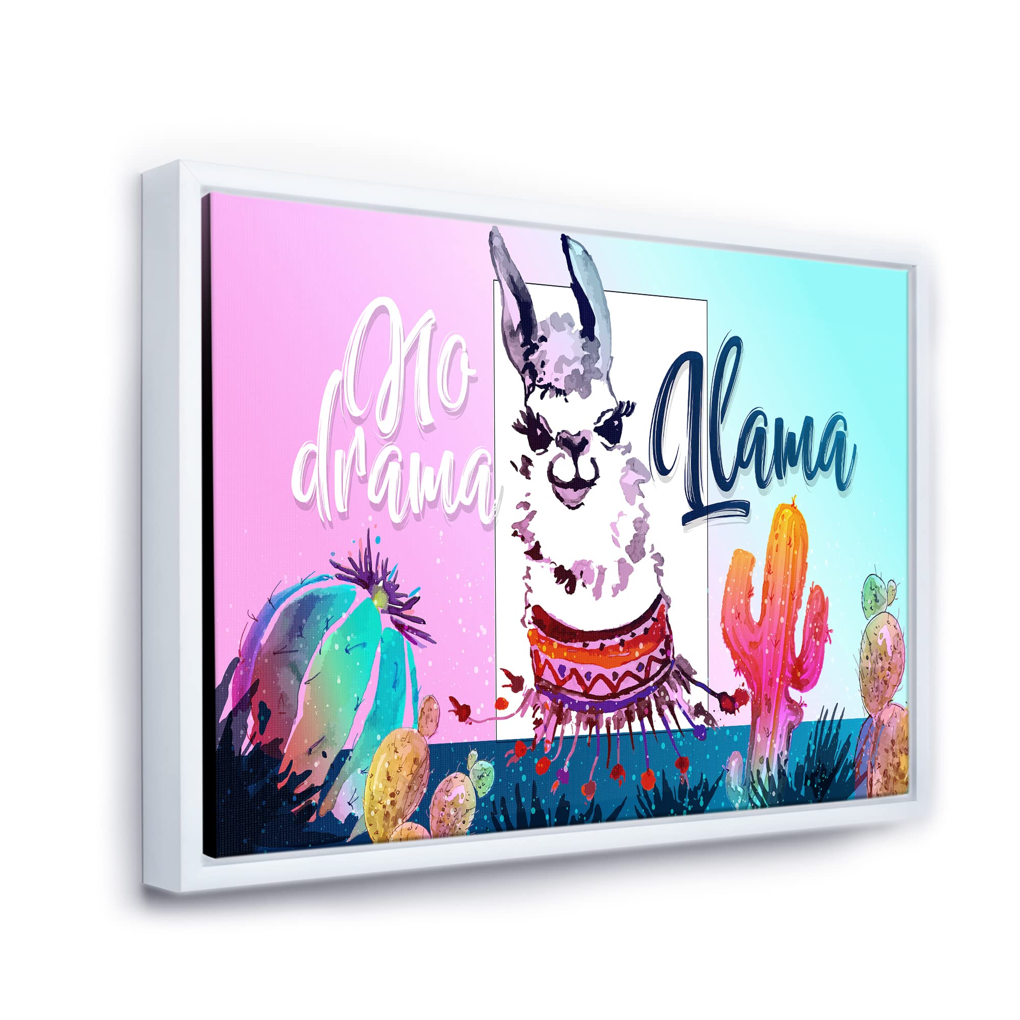 No Drama Llama Framed Canvas Wall Art Print - Cute Kids Room Decor, Nursery Decor, Playroom Wall Art for Children's Bedroom & Classroom