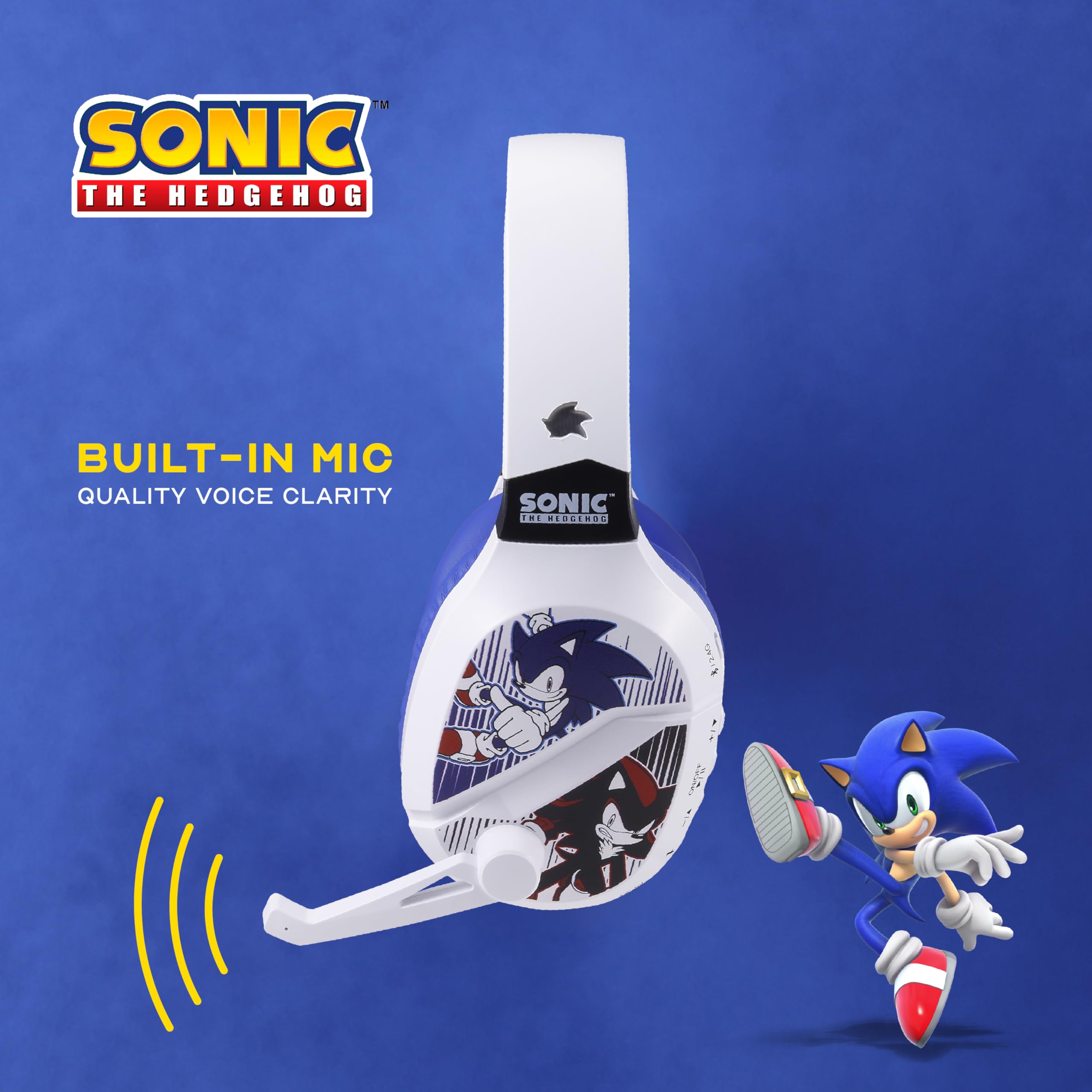 Vivitar Sonic The Hedgehog Wireless Bluetooth Gaming Headset with Low Latency, Comfortable Cushioned Ear Cups & Adjustable Boom Mic - Perfect for PC Gaming, Mobile Phones & Online Multiplayer Games