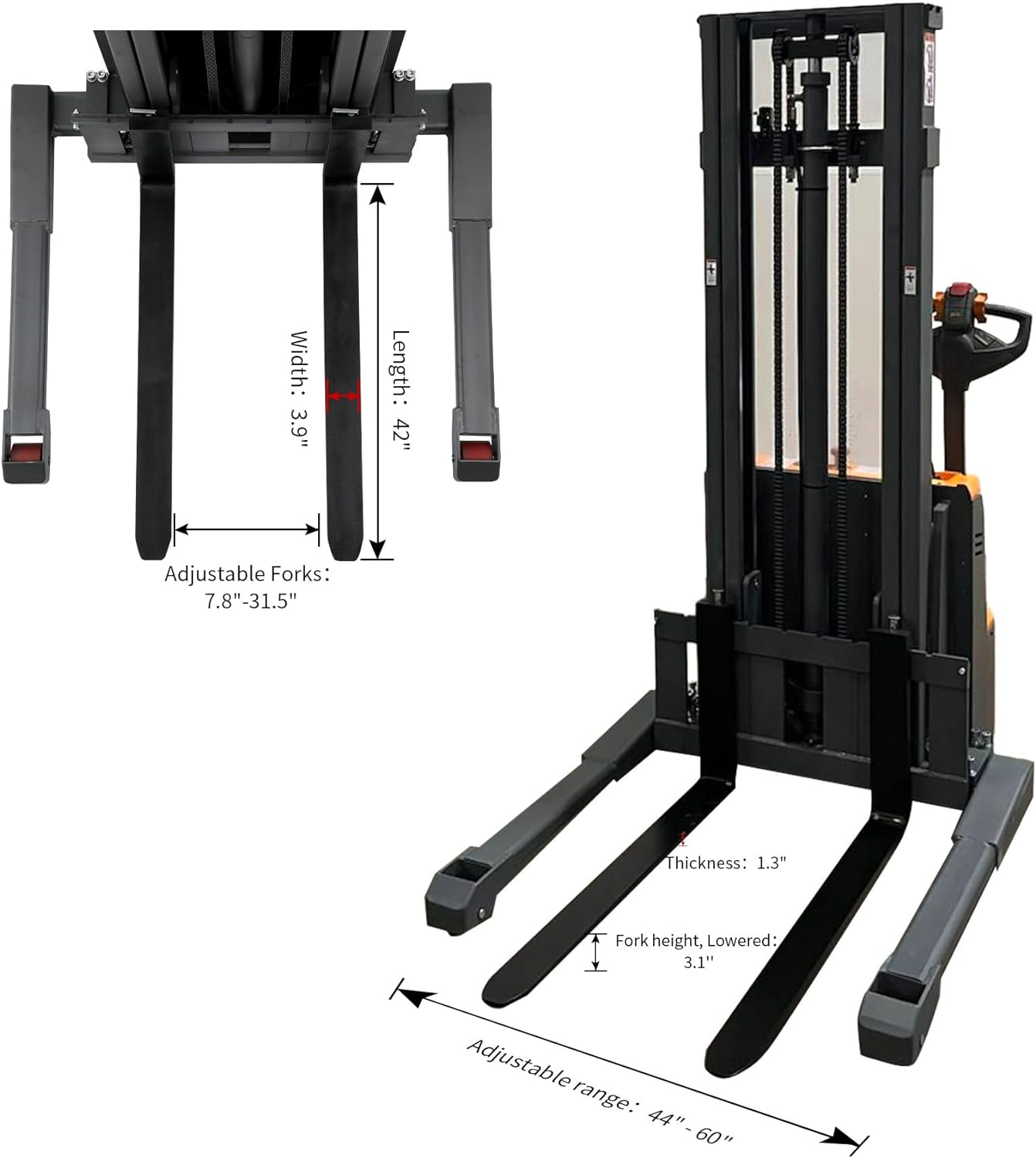 Apollolift A 3035 Electric Walkie Stacker Forklift - 2640 lbs Capacity, Lithium Battery Powered, Straddle Legs Design, 118