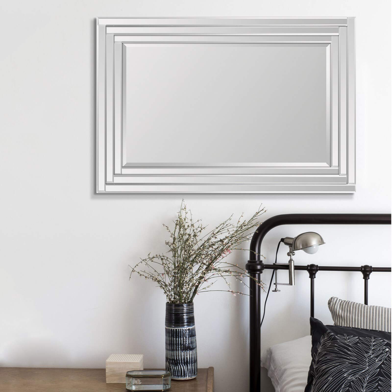 Beveled Step Frame Rectangular Mirror - Elegant Wall Decor for Living Room, Bedroom & Bathroom - Perfect for Home Decor and Vanity Areas