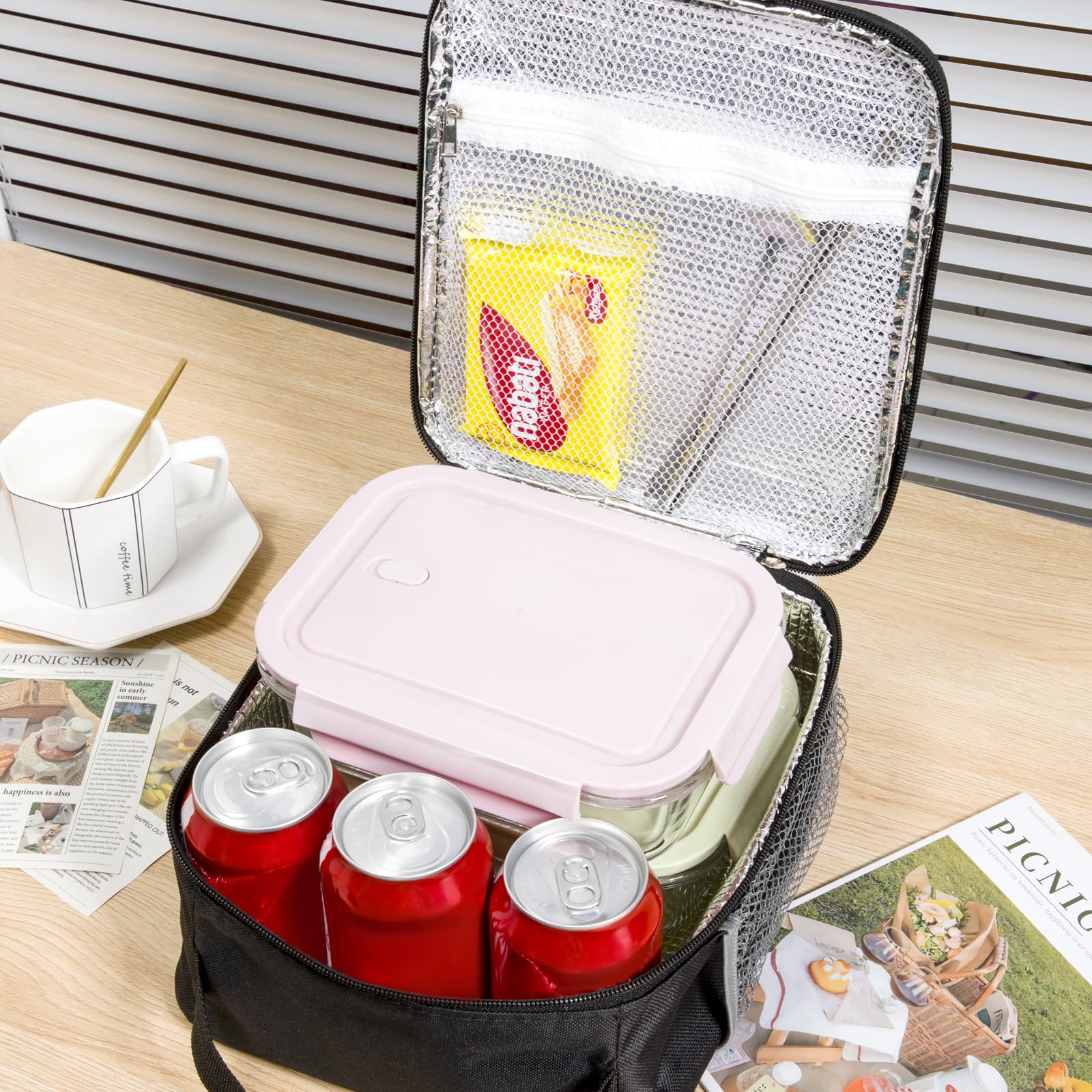 Insulated Lunch Box for Women - Leakproof & Thermal Lunch Bag for Work, Office, School - Stylish & Durable Lunchbox (Black) - Perfect for Meal Prep, Picnics & Commuting