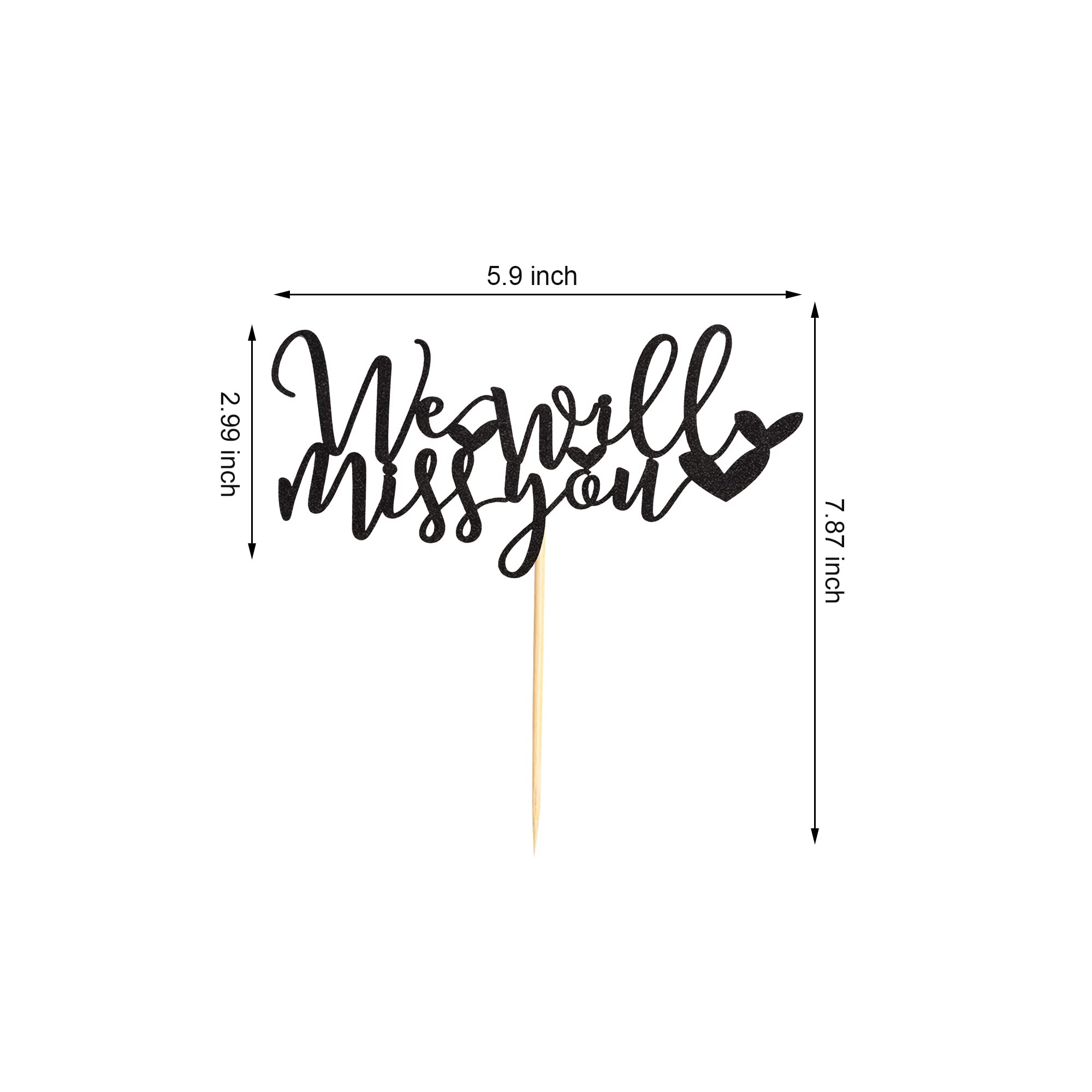 Farewell Cake Topper - Black Glitter 'We Will Miss You' Cake Decoration for Retirement, Graduation, Job Change Parties | Perfect for Office Goodbye, School Celebrations & Special Send-offs