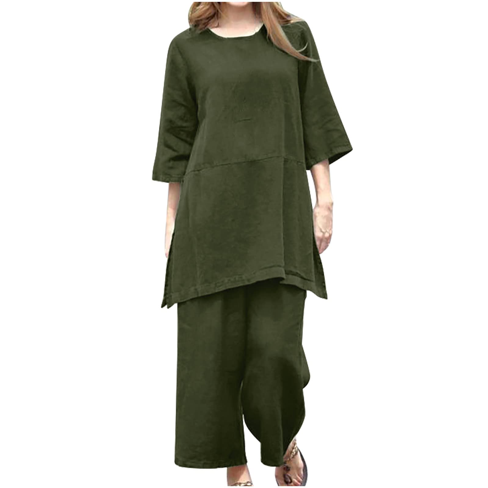 Oelaio Women's 2-Piece Lounge Set - Soft Cotton Casual Pajama & Pants Outfit - Plus Size Matching Sleepwear for Fall - Perfect for Home Relaxation & Comfortable Nightwear