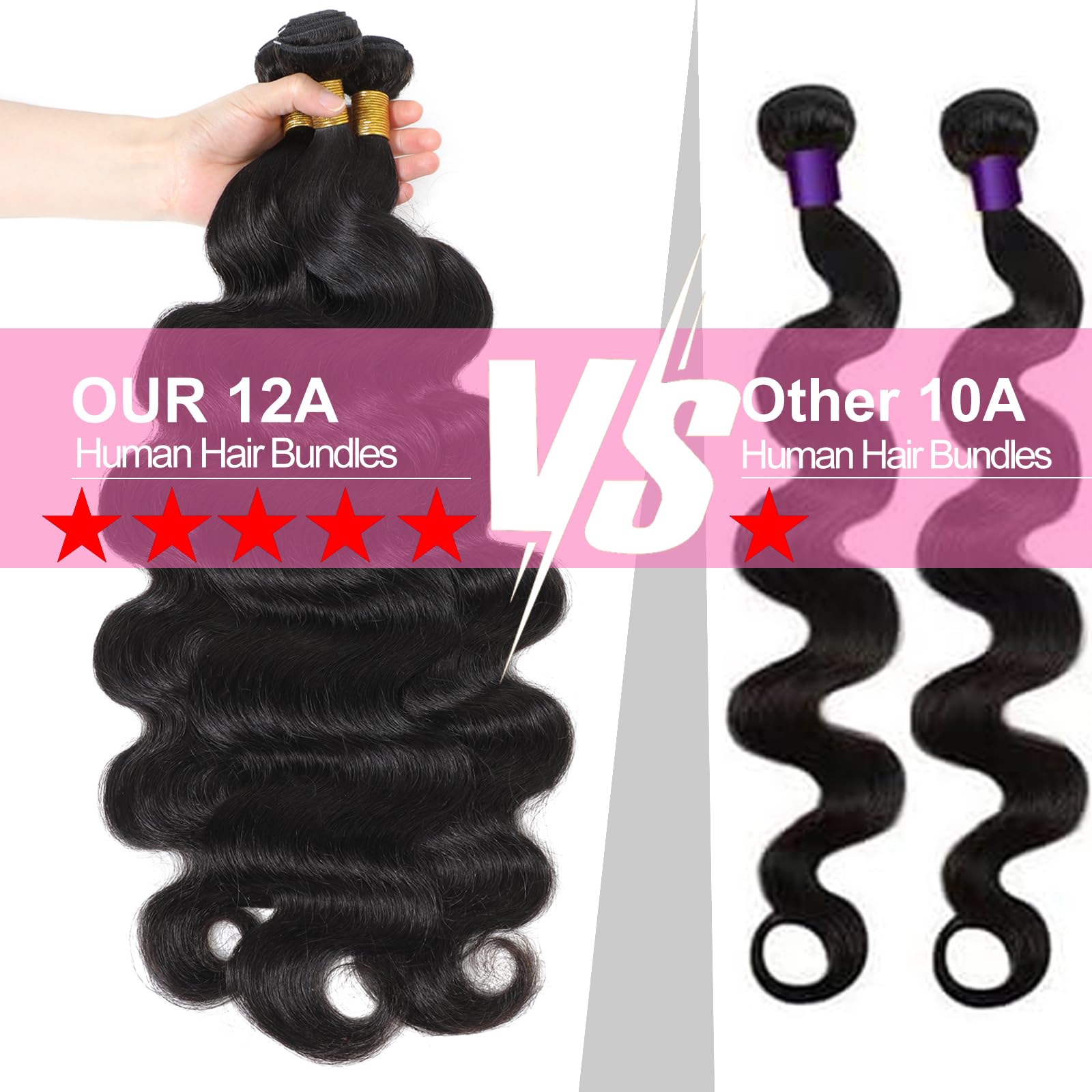 12A Body Wave Human Hair Bundles 100% Unprocessed Brazilian Virgin Hair - 28/30/32 Inches Wavy Weave Bundles (3-Pack, Natural Color) for Stunning Hair Extensions & Everyday Glamour