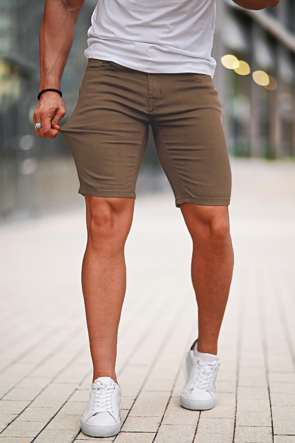 GINGTTO Men's Skinny Stretch Denim Shorts - Slim Fit Stretch Jean Shorts for Men | Perfect for Summer, Casual Wear & Outdoor Activities