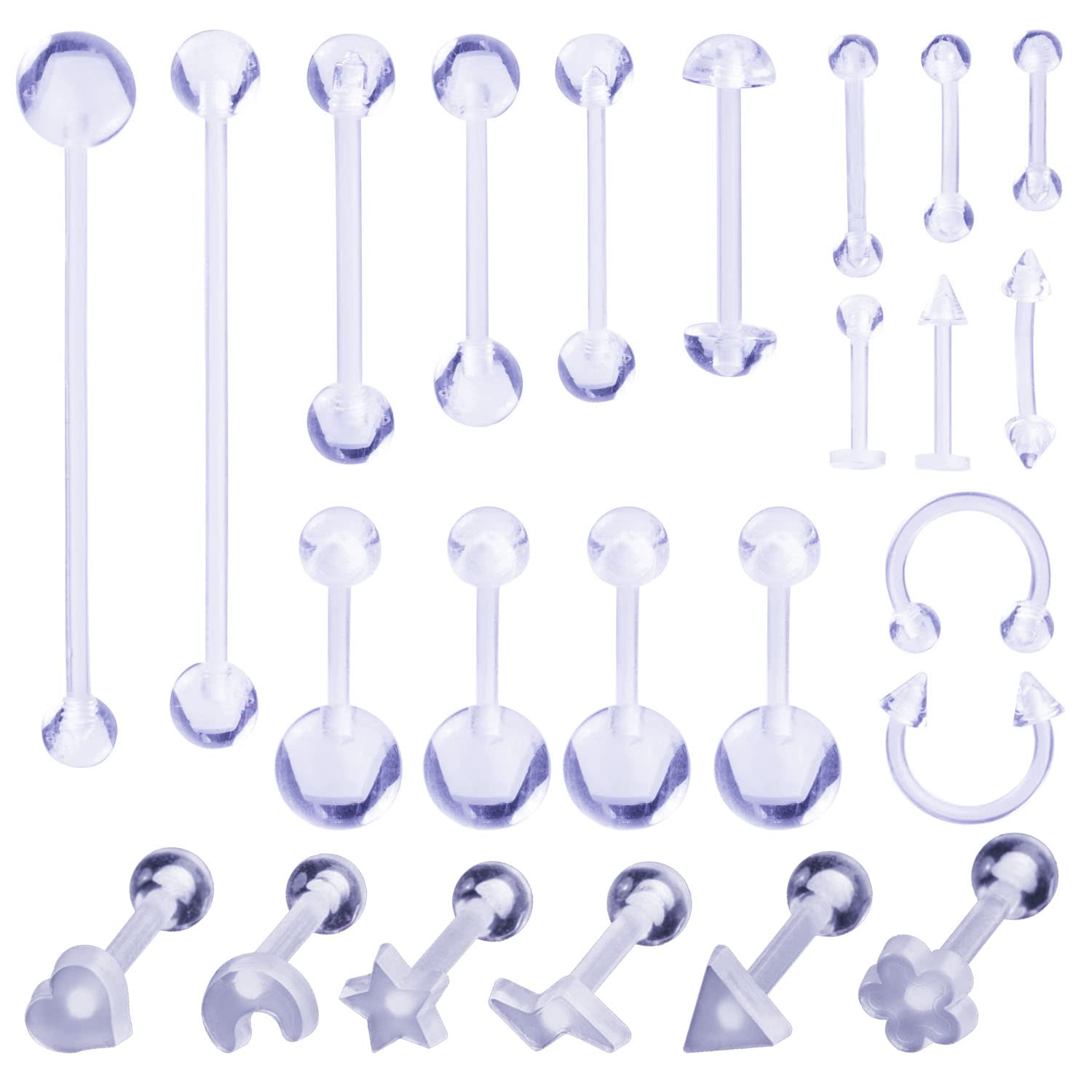 VERAMI Clear Plastic Piercing Retainers - Bioflex Nose, Belly, Septum Rings for Surgery & Healing - Women & Men
