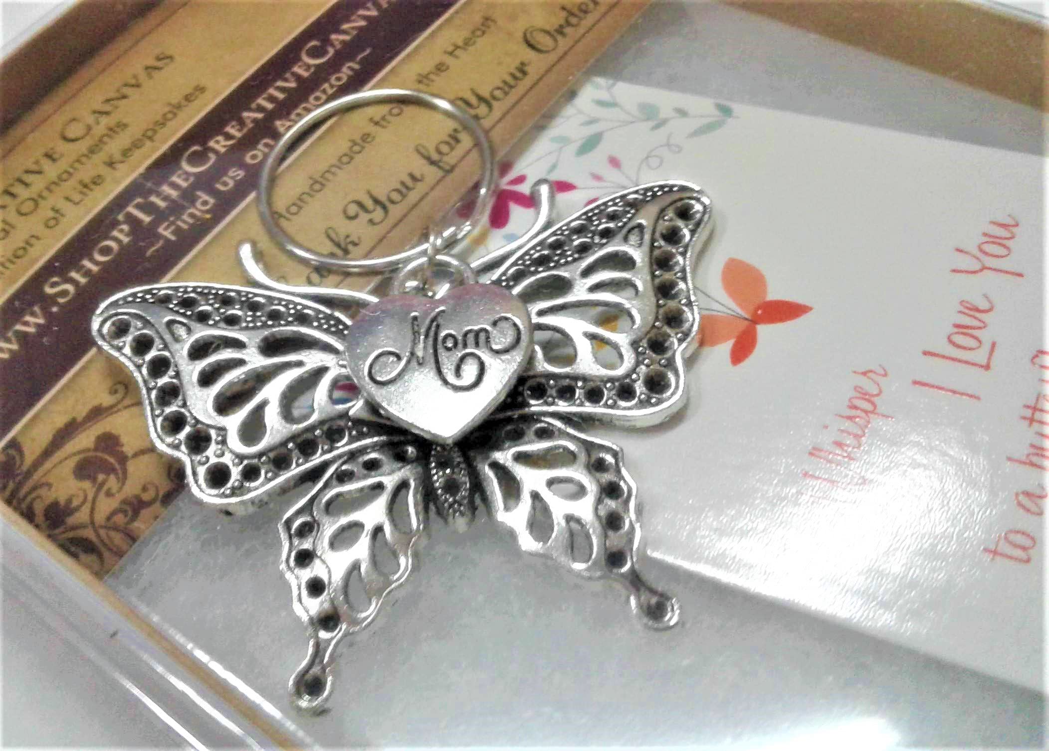 Butterfly with Mom Heart Keychain - Memorial Sympathy Gift for Mother, Keepsake Remembrance for Mama | Perfect for Mother's Day, Birthday, Anniversary & Memorial Gifts