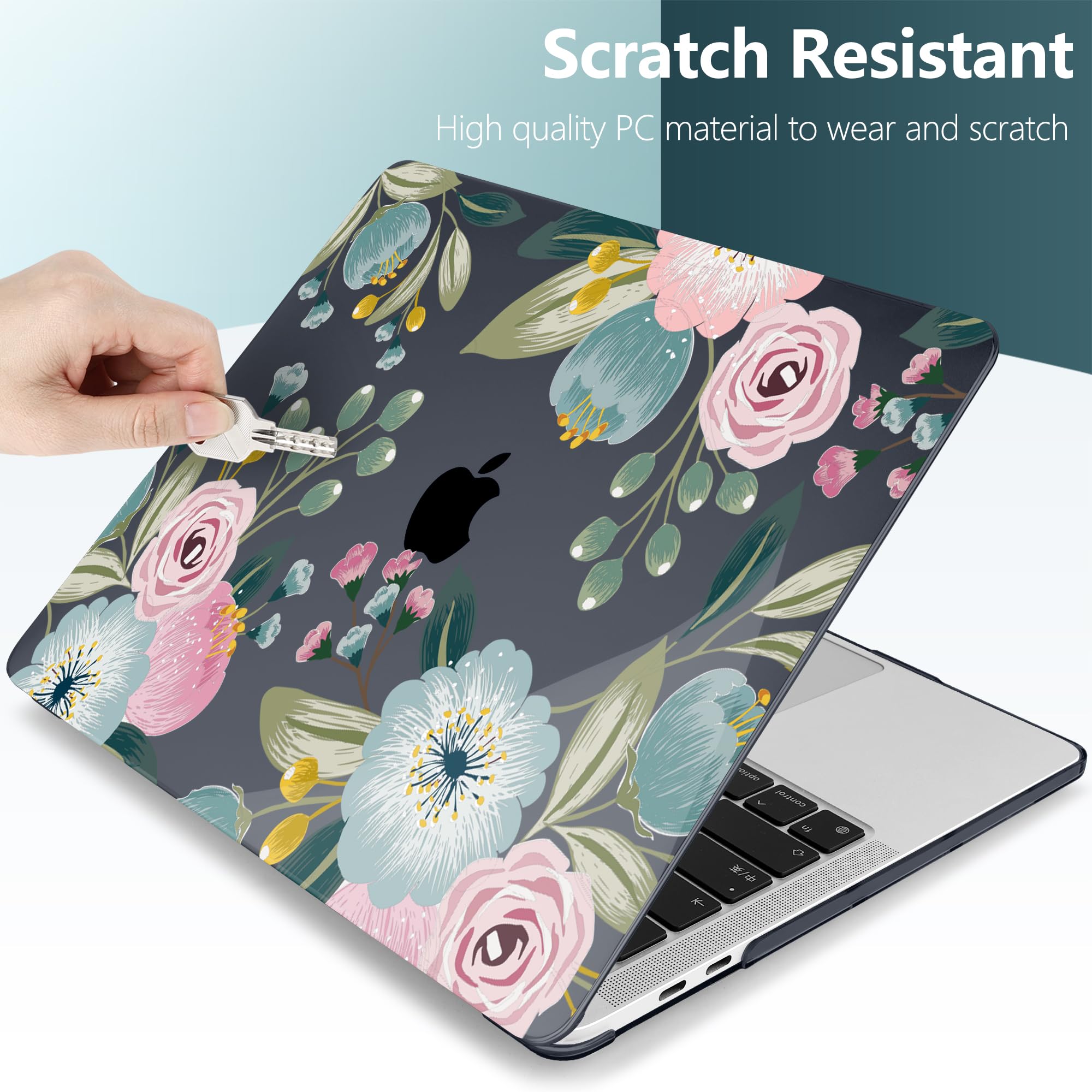 TwoL Hard Plastic Shell Case Cover for MacBook Pro 13 inch (2020-2022 Models A2338 M2/M1 A2289 A2251) with Keyboard Skin & Screen Protector | Floral Design Protective Case for Work, Travel & School Use