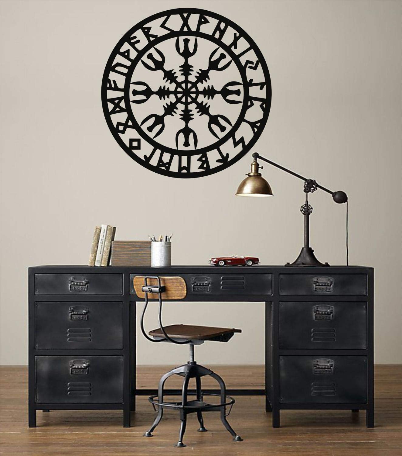 Fprqlyze Viking Metal Wall Art - Nordic Mythology Vegvisir Runes & Symbols Decor - Norse Home Wall Decor for Living Room, Bedroom, or Office