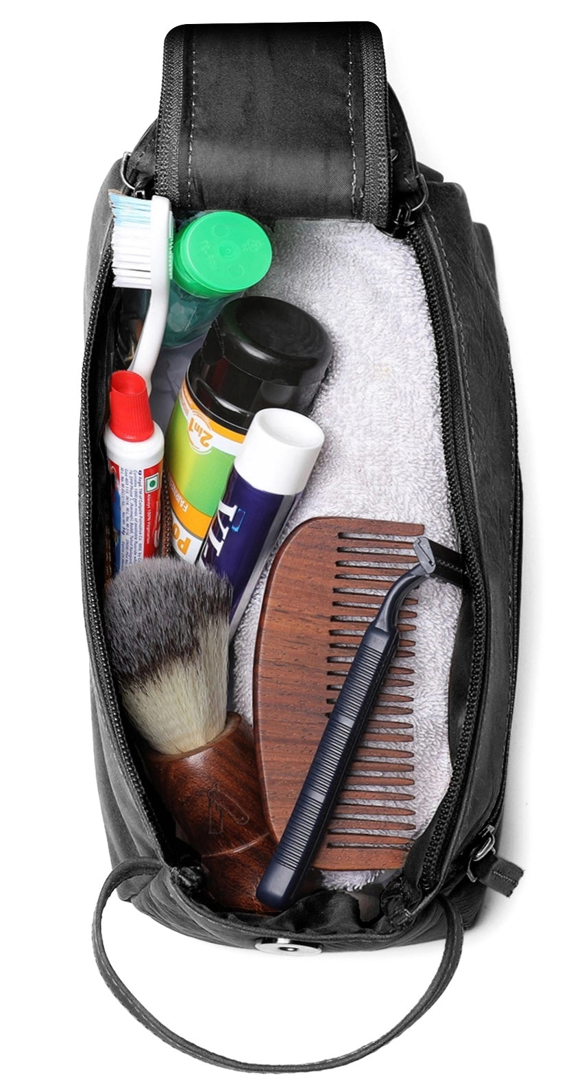 Premium Men's Leather Toiletry Bag - Waterproof Travel Cosmetic Organizer (Black) | Perfect for Business Trips, Gym & Weekend Getaways