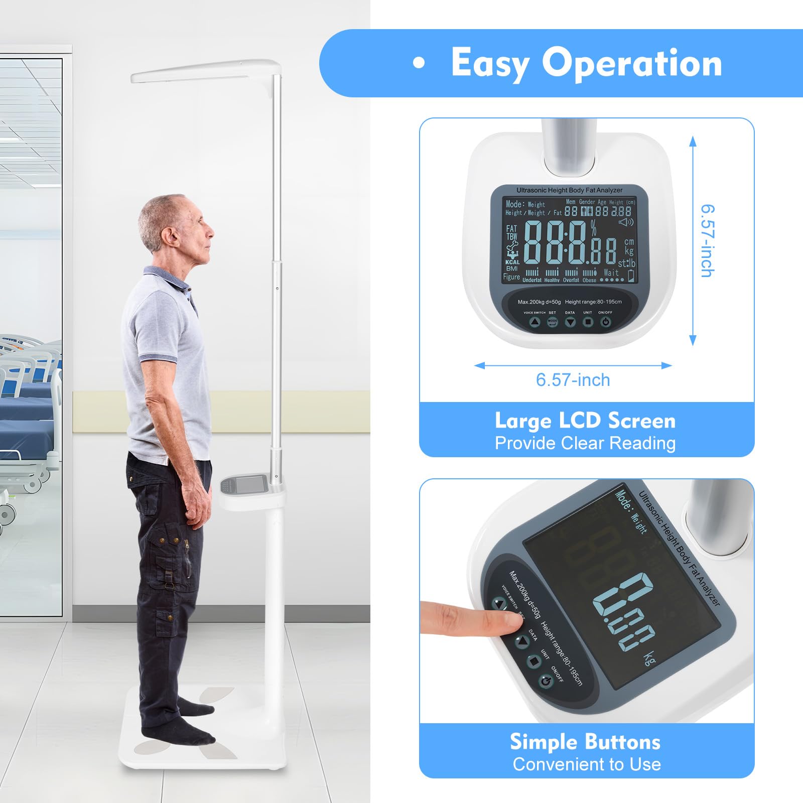 Digital Medical Body Weight Scale - 440Lbs Capacity Professional Physician Scale with Height Measurement for Doctor Offices & Home Use | Accurate Health Monitoring for Adults & Patients