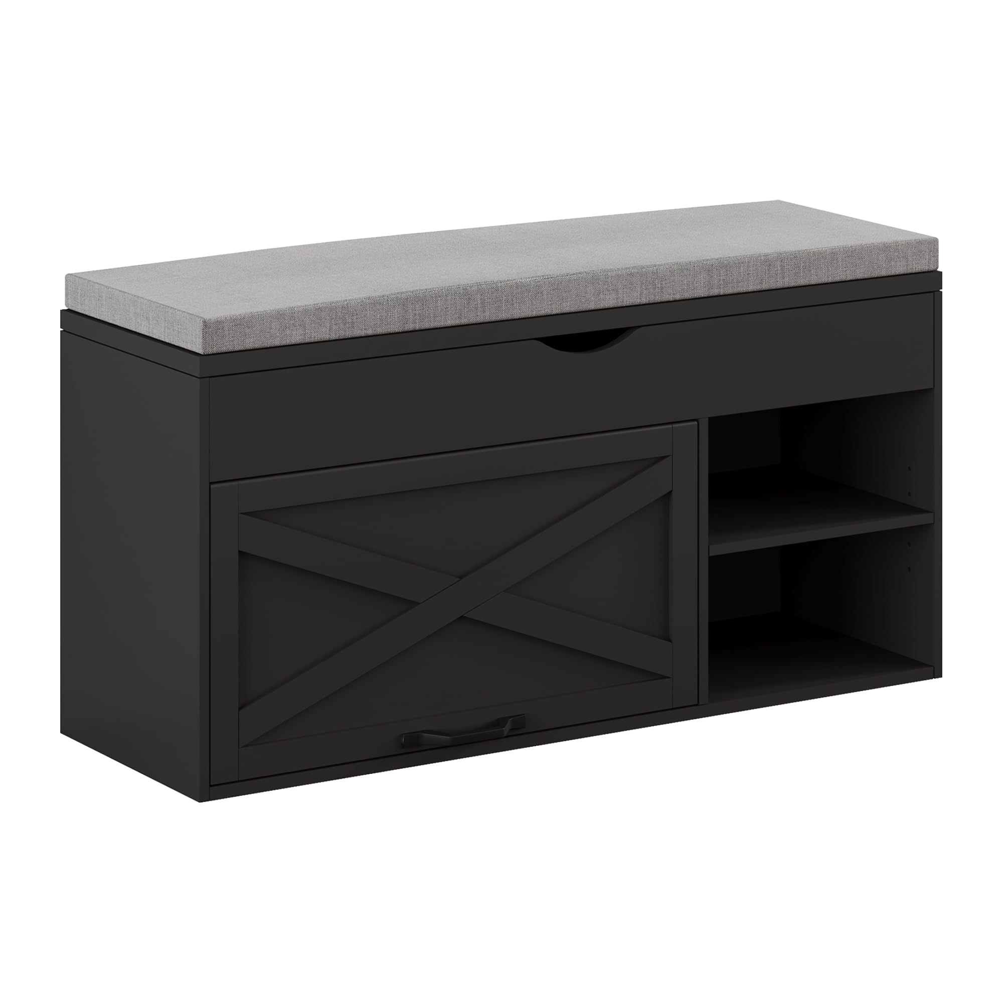 ChooChoo Storage Bench with Cushion - Lift Top Shoe Bench with Adjustable Shelf, Entryway Shoe Cabinet for Living Room & Bedroom - Perfect for Organizing Shoes, Hats & Seasonal Items in Small Spaces (Black)