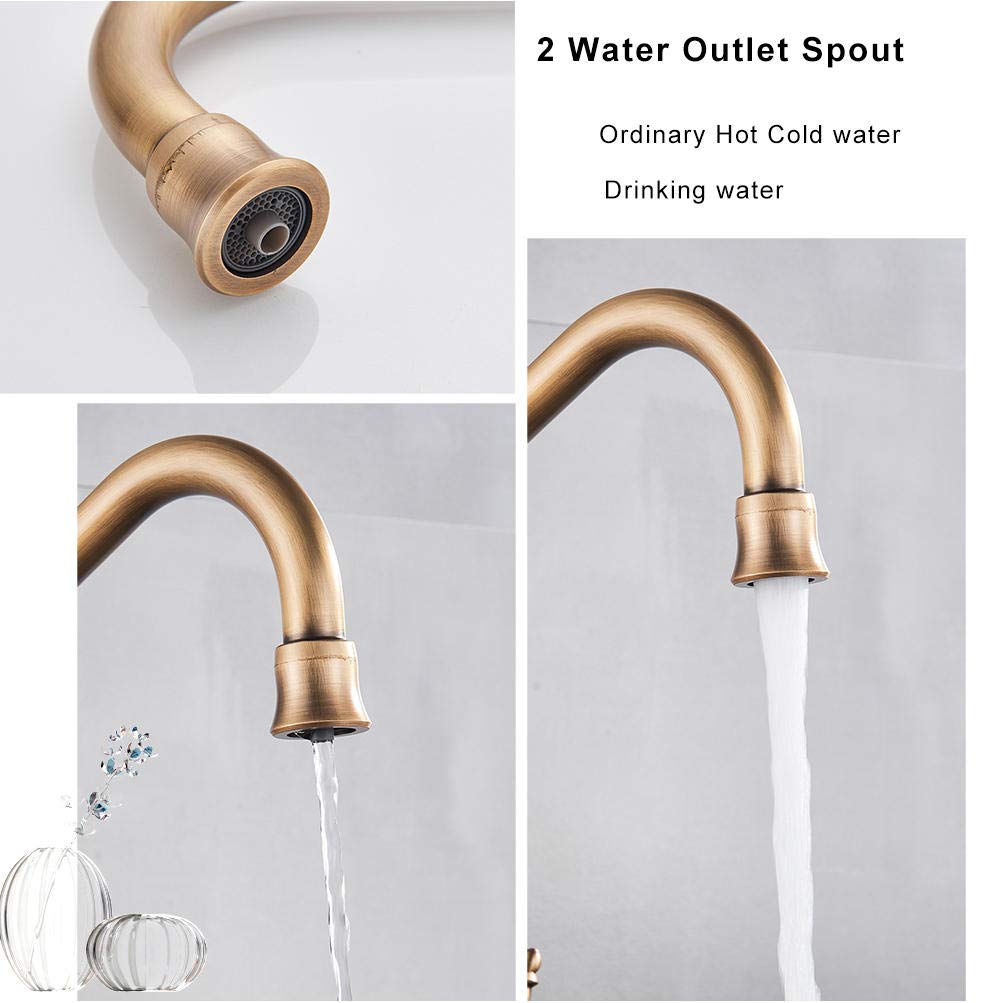 Antique Brass Kitchen Water Filter Faucet - Lead-Free Drinking Water Filtration System for Sink | Perfect for Clean Drinking Water & Healthy Cooking