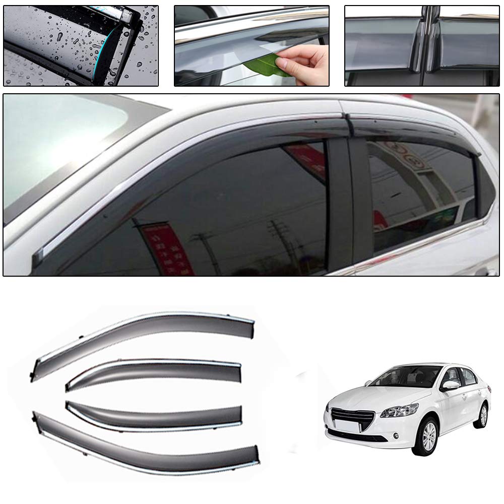 4 Pcs/Set Tape-On Outside-Mount Side Window Wind Deflectors Rain Guard for 2014-2017 Peugeot 301 - Front & Rear Car Window Visors - Reduce Noise & Block Rain While Driving