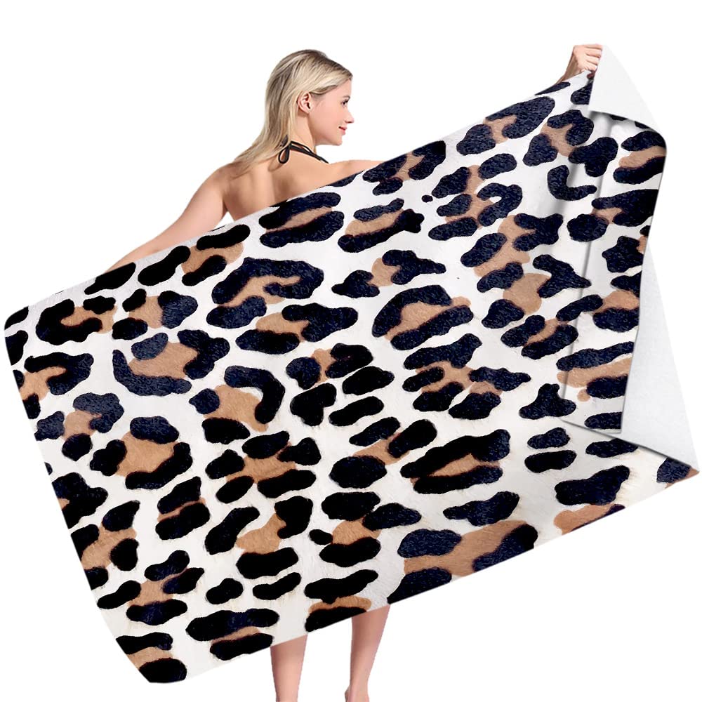 Premium Microfiber Beach Towel 30x60 Inches - Quick Dry, Sandproof & Absorbent Oversized Bath Towel for Adults & Kids | Leopard Print Swim Towel for Pool, Beach & Travel
