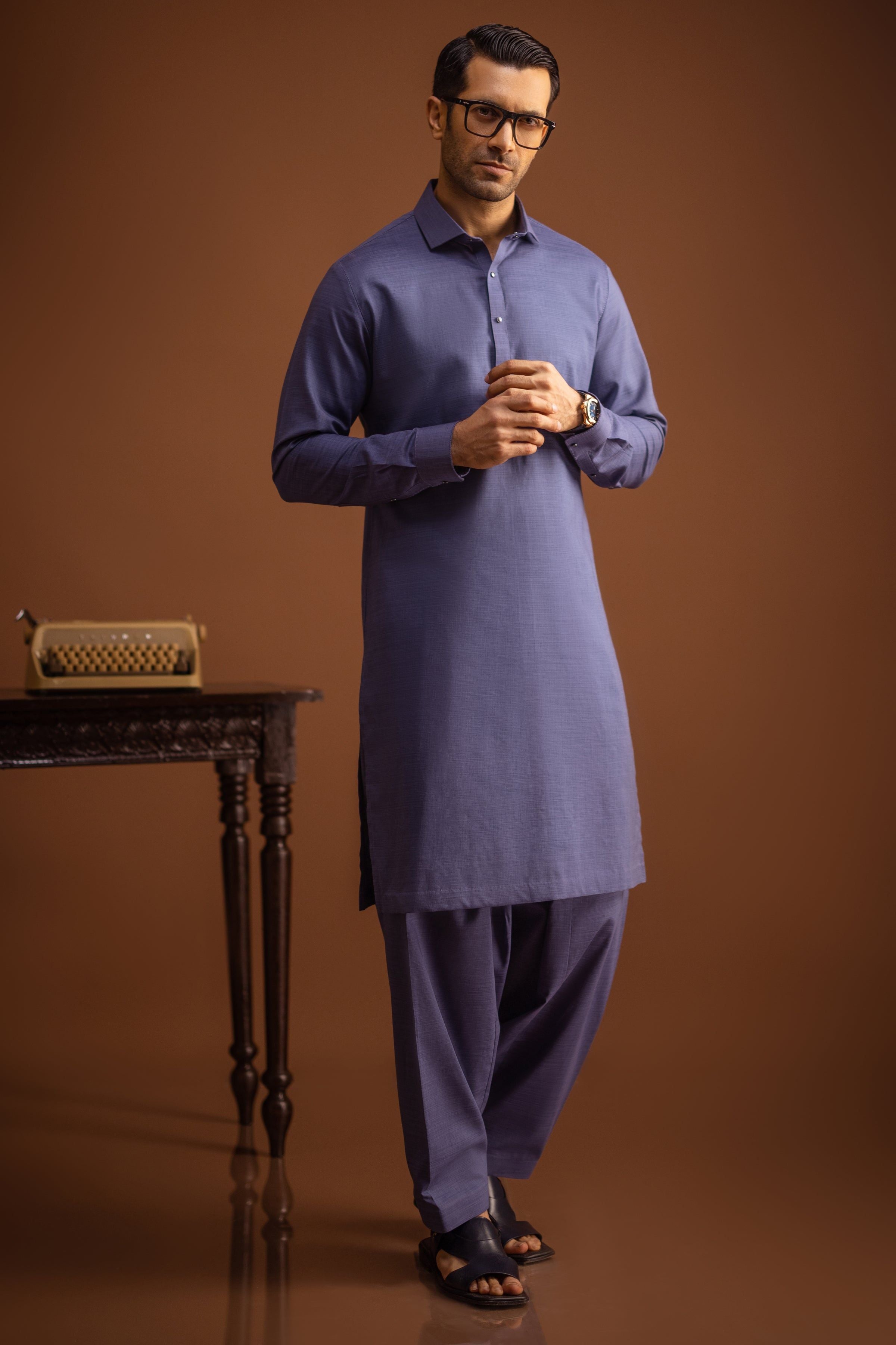 Blended Deep Blue Kameez Shalwar Outfit - Traditional Pakistani Dress for Women - Perfect for Weddings, Festivals & Cultural Events