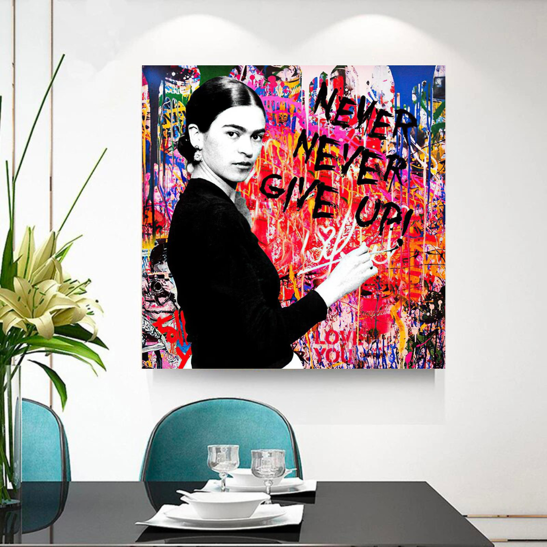 Banksy Never Give Up Wall Art - Inspirational Canvas Painting for Home & Office Decor | Perfect for Living Room, Bedroom or Gift Idea