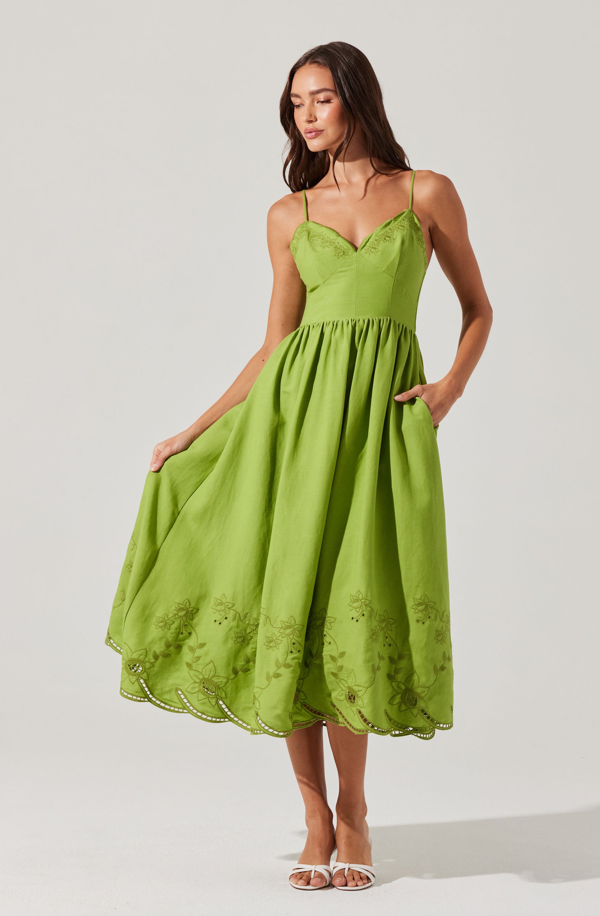 Kaidi Embroidered Midi Dress for Women - Floral Summer Casual Dress with V-Neck & Short Sleeves - Perfect for Beach Vacation, Date Night & Office Wear