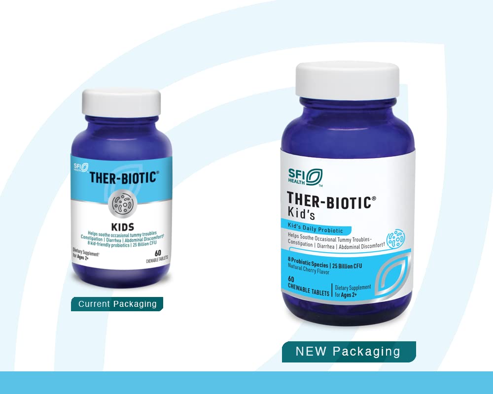 Klaire Labs Ther-Biotic Kids Chewable Probiotic Supplement - 25 Billion CFU Lactobacillus & Bifidobacterium for Children's Digestive & Immune Health - Hypoallergenic, Dairy-Free (60 Tablets, 2 Pack) - Perfect for Travel, School & Daily Wellness Support