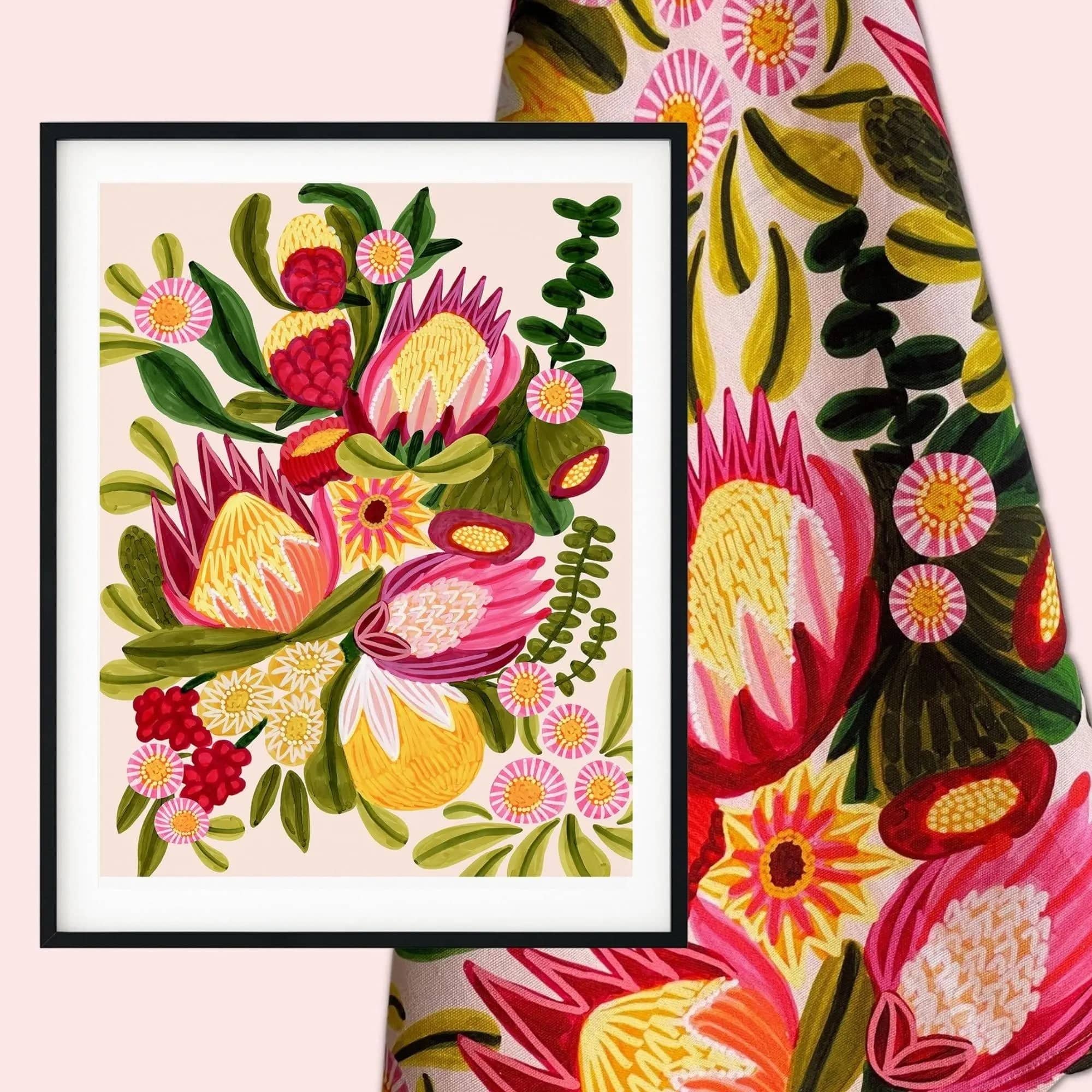 Festive Proteas Botanical Wall Art Gift Set - Elegant Floral Home Decor for Living Room, Bedroom & Office - Perfect Housewarming, Wedding & Birthday Present