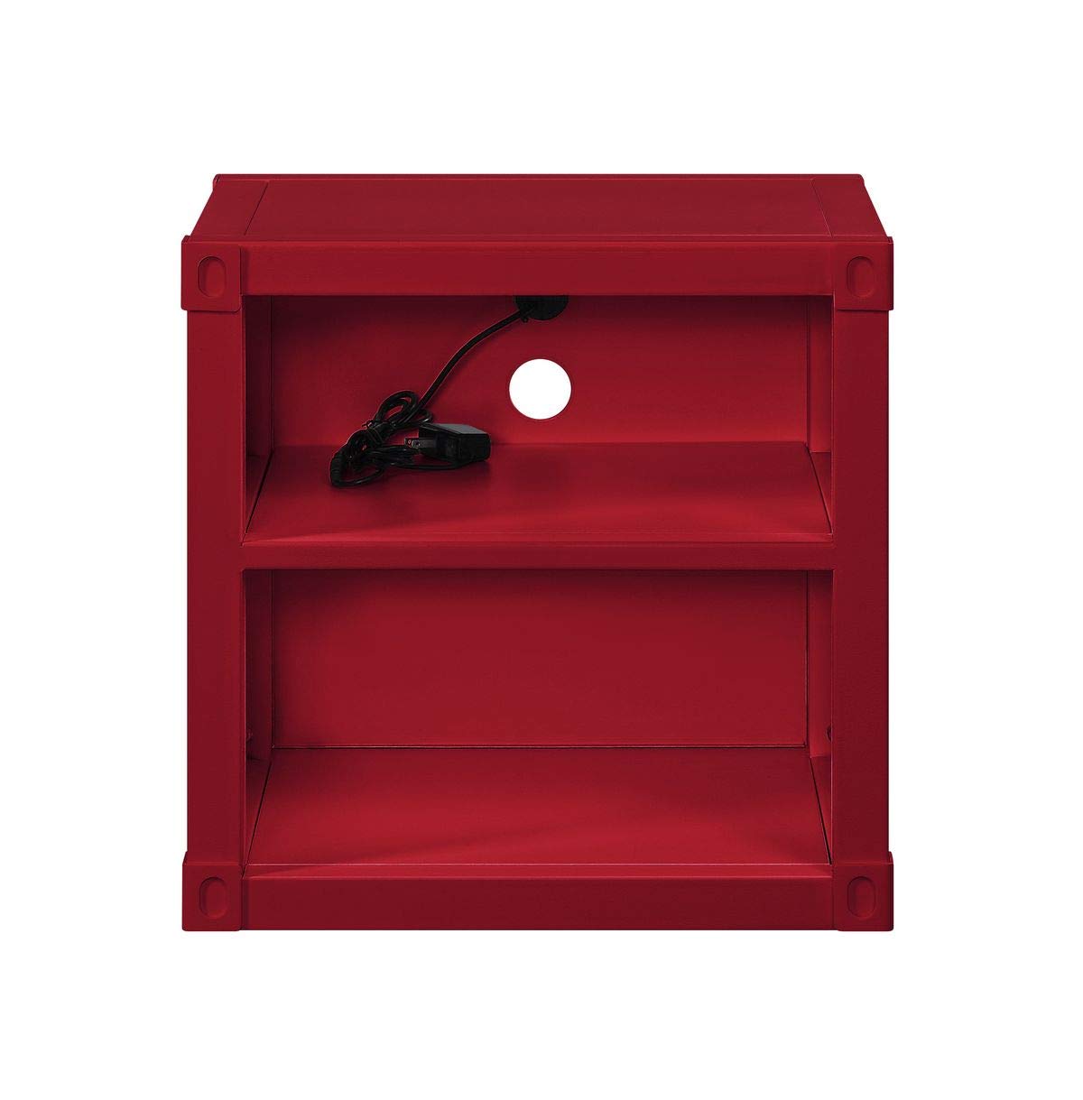 Industrial Nightstand with 2 Open Shelves & USB Ports - Cargo Container Style Bedside Table, Storage Cabinet for Bedroom, Living Room, or Office - Perfect for Small Spaces, Modern Furniture & Charging Devices