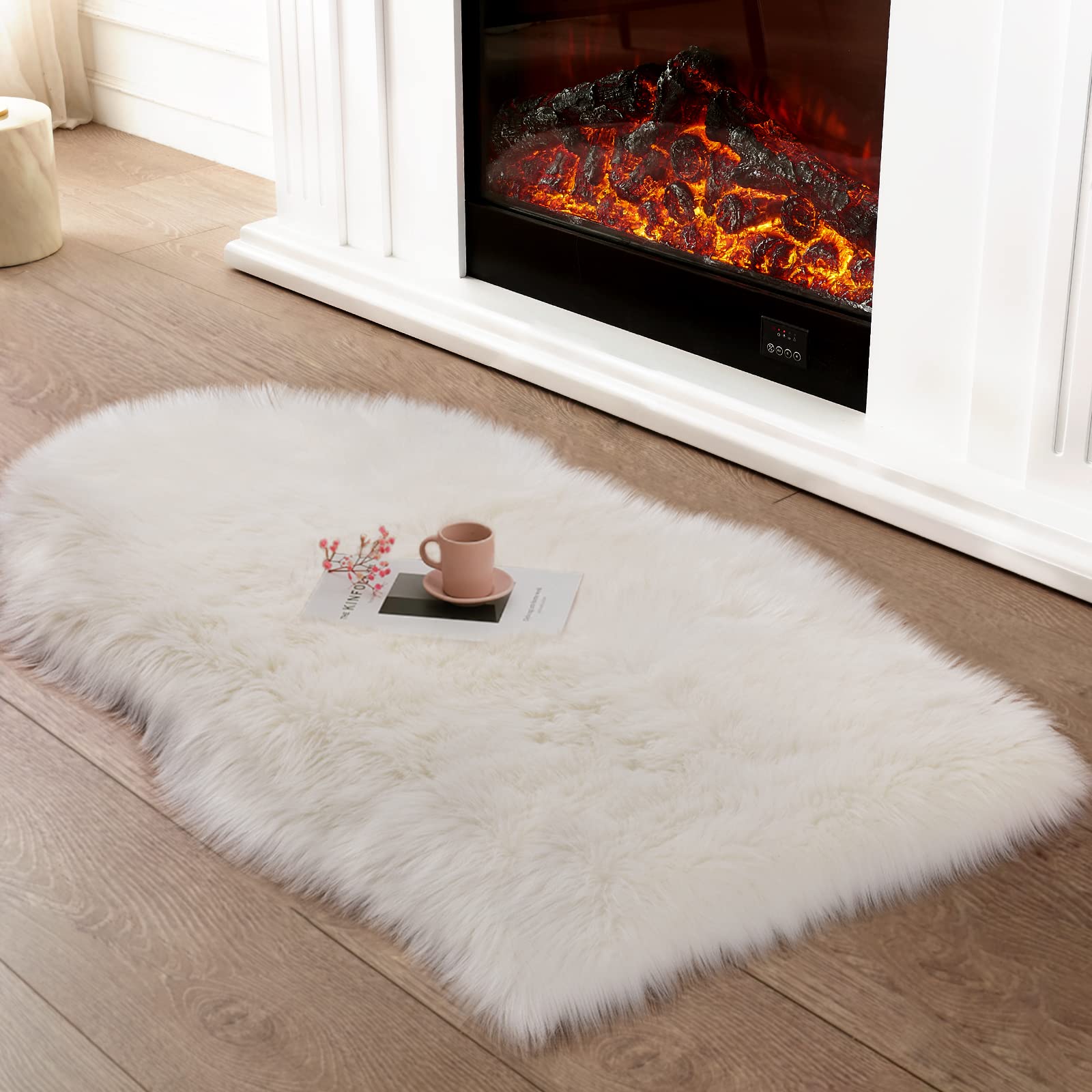 Soft Fluffy Faux Sheepskin Rug 2x3 Feet - White Faux Fur Carpet for Bedroom, Living Room, Nursery | Cozy Chair Cover, Sofa Throw, Floor Mat - Perfect for Winter Decor & Pet Bedding