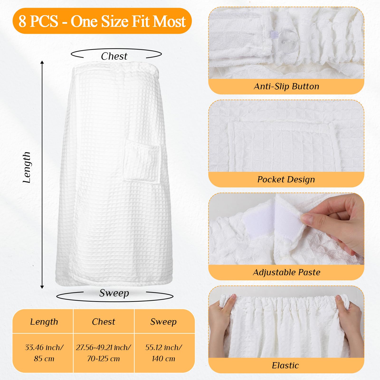 Tigeen 8-Piece Waffle Weave Bathrobe Set for Women - Knee-Length Spa Towel Wrap with Pockets & Adjustable Closure - Perfect for Shower, Poolside, and Post-Workout Relaxation