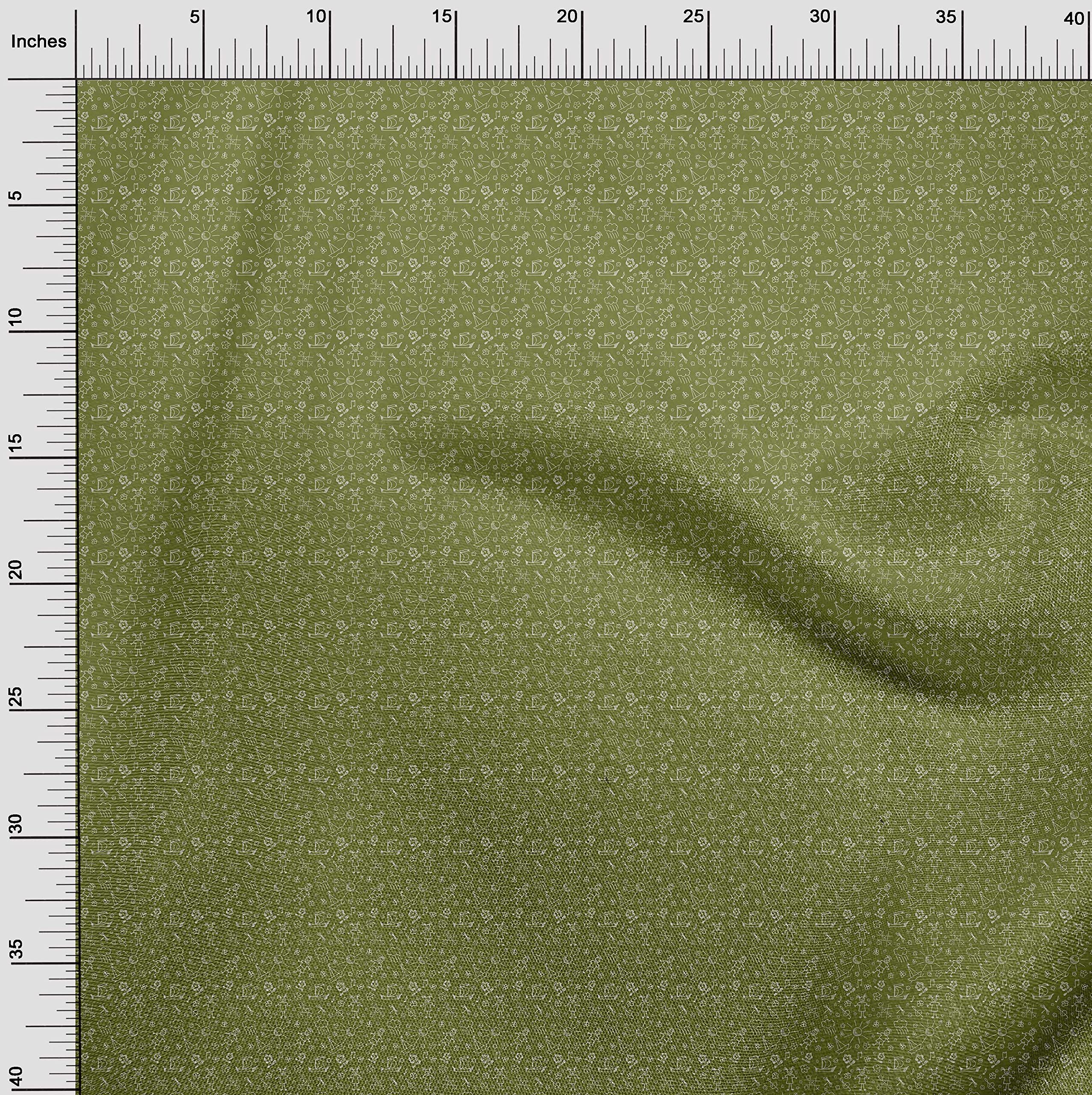 oneOone Rayon Olive Green Fabric - 56 Inch Wide Printed DIY Sewing Material for Kids Clothing, Crafts & Doodle Projects | Soft Dressmaking Fabric by The Yard for Home Decor, Quilting & Fashion Design