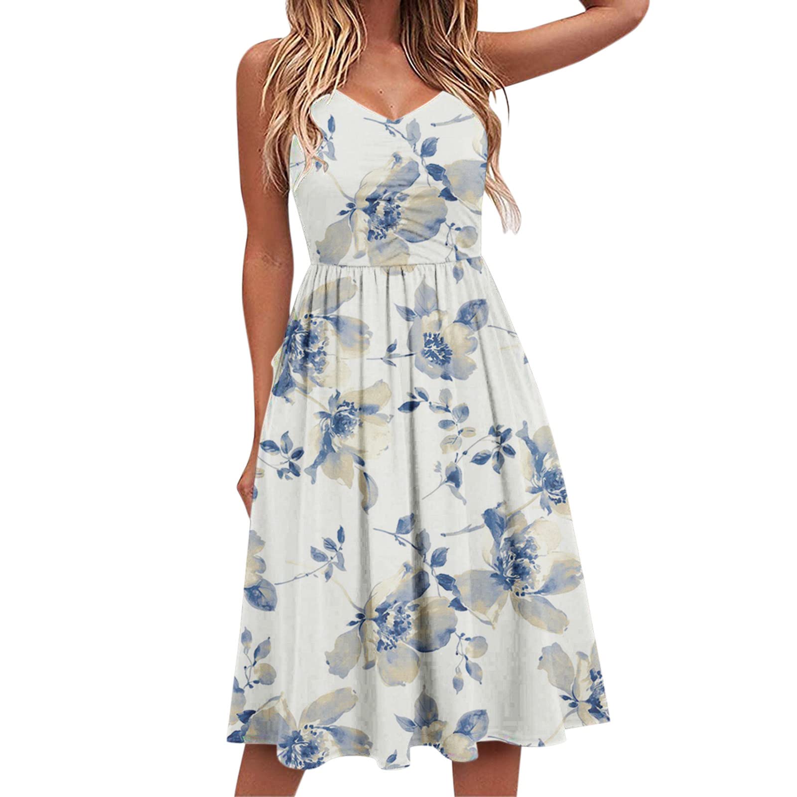ONHUON Women's Summer Sleeveless Maxi Dress - Flowy Loose Long Dress with Pockets for Beach, Vacation & Casual Wear | Lightweight Comfortable Sundress