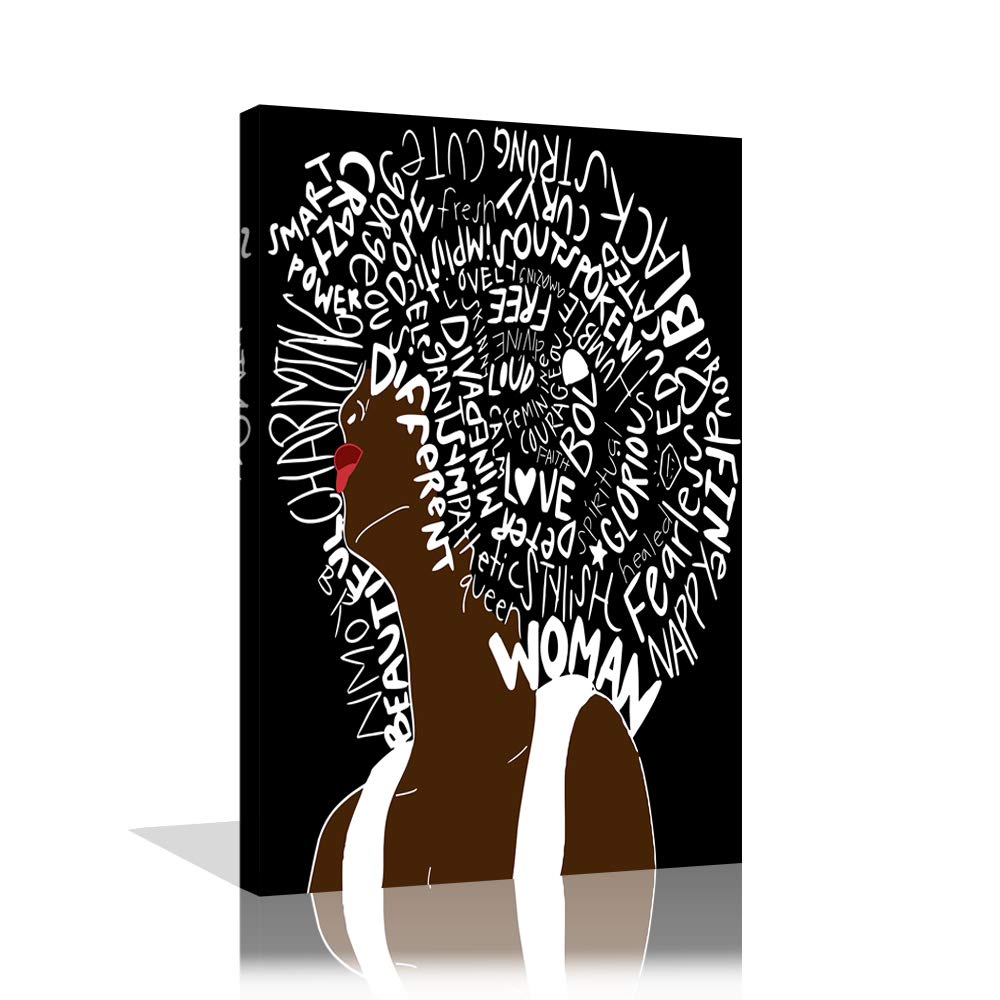 African American Women Letter Art Hair Print Canvas Wall Art - Abstract Style Framed Painting (24