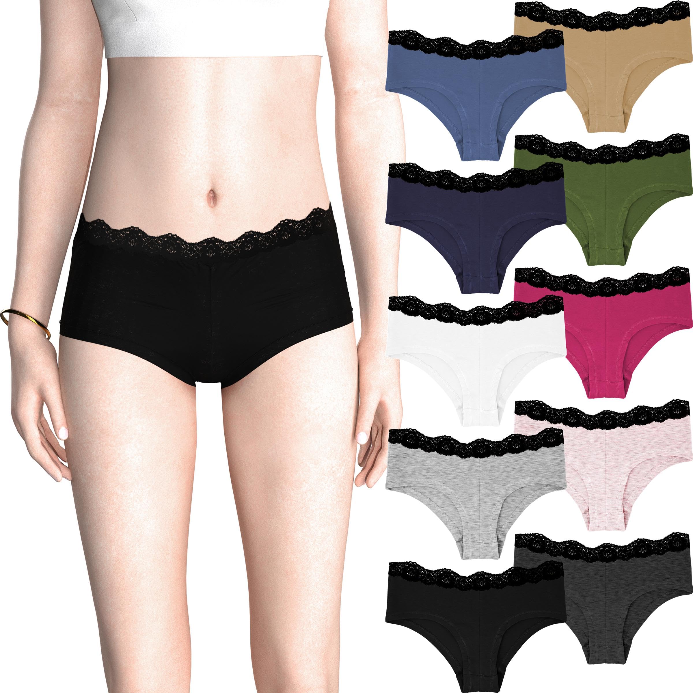 Sexy Women's Cotton Boyshort Panties 10-Pack - Soft Stretch Lace Underwear for Everyday Comfort | Perfect for Sleep, Lounge & Intimate Moments