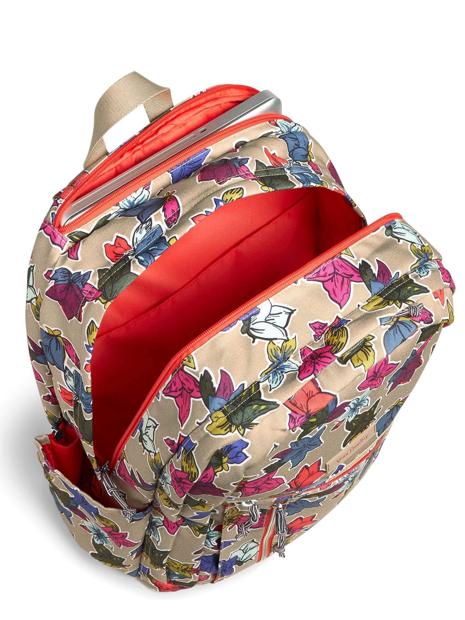 Vera Bradley Women's Lightweight Grand Backpack - Falling Flowers Neutral Print, Spacious Travel & School Backpack for Work, College & Daily Commute