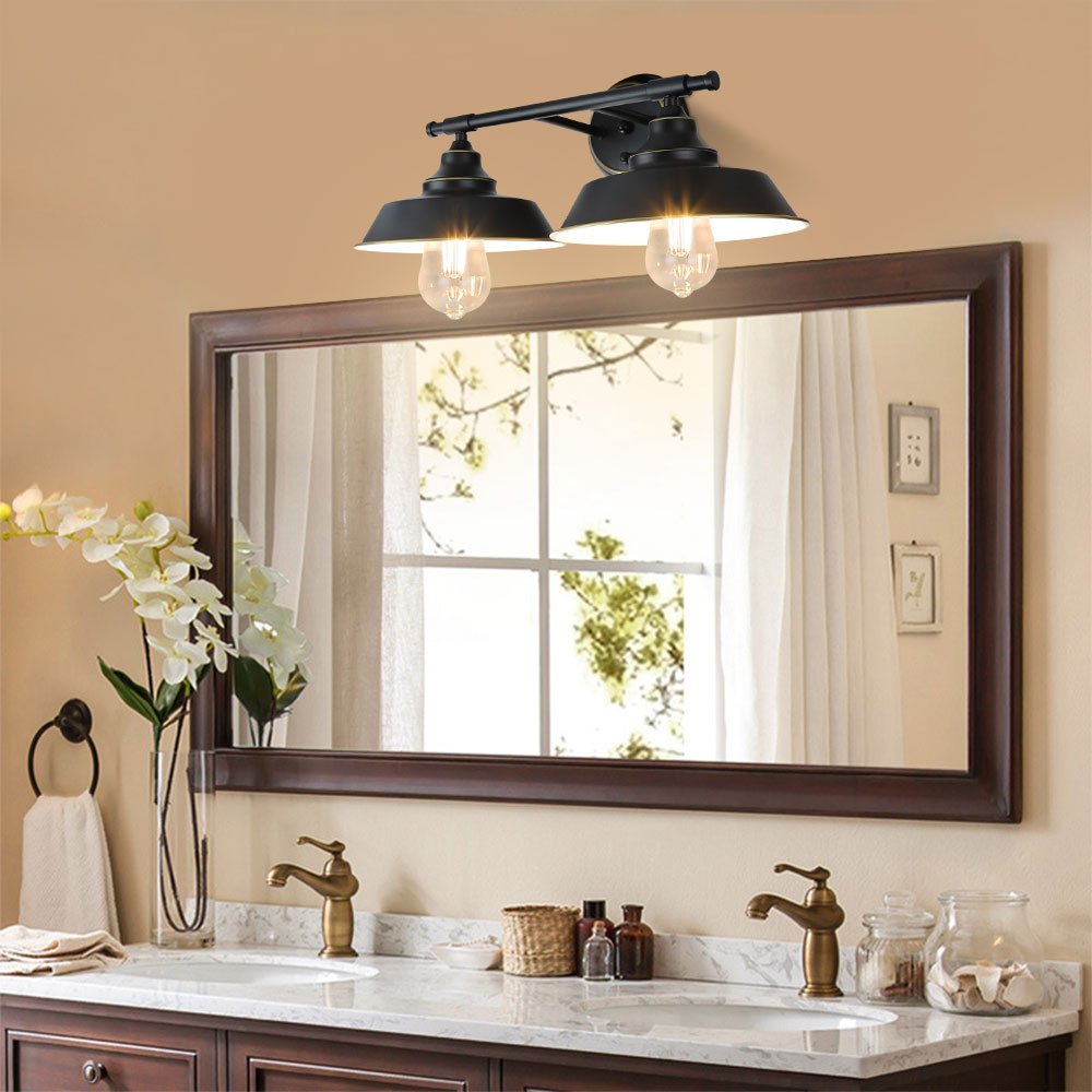 Depuley 2-Light Vanity Wall Sconce - Rustic Matte Black Industrial Wall Lamp for Mirror Lighting - E26 Base - Perfect for Bedroom, Bathroom, Dressing Table & Cabinet Decor